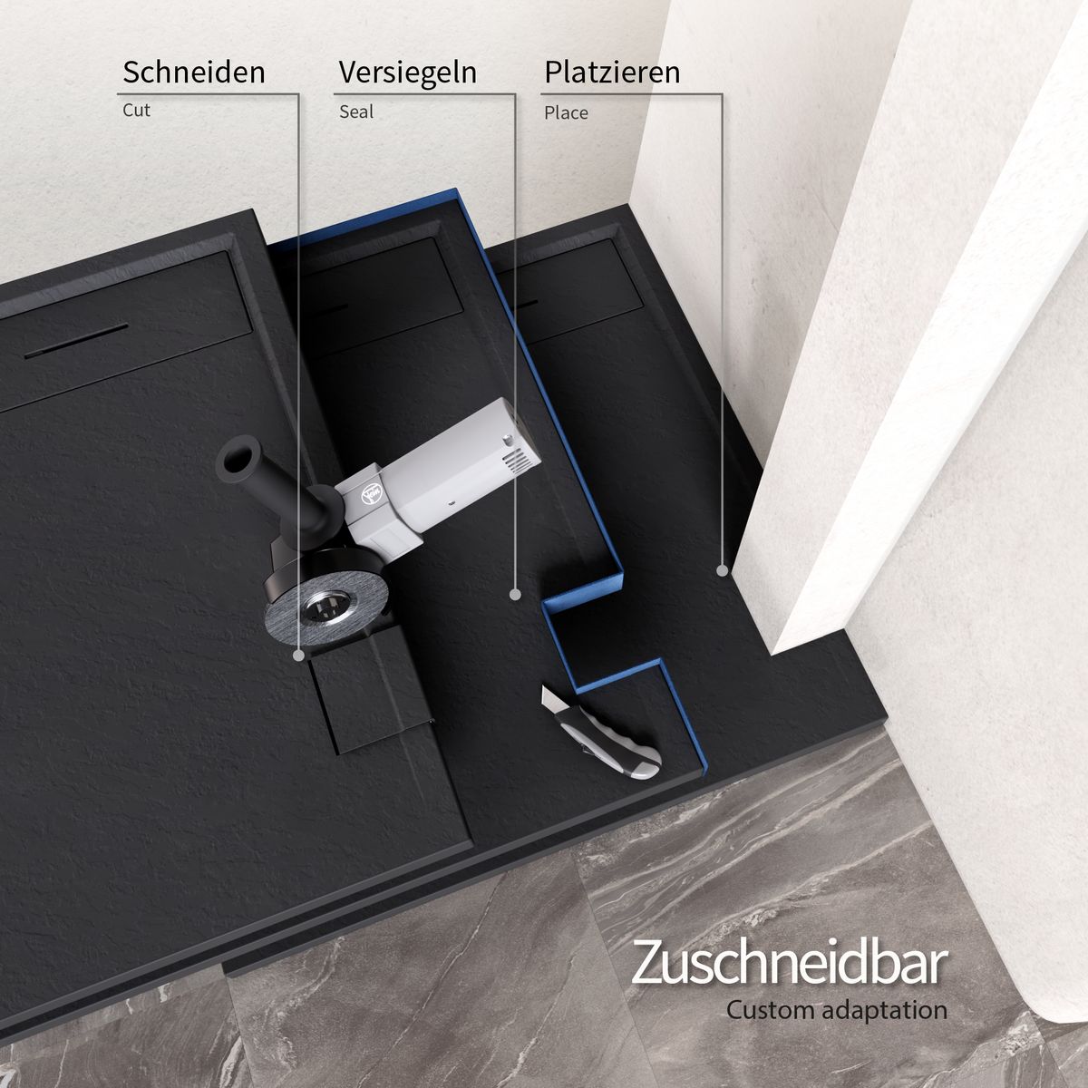 SMC Duschwanne Hiemal in Schieferoptik inkl. Ablaufgarnitur Schwarz SMC Duschwanne Hiemal in Schieferoptik inkl. Ablaufgarnitur Schwarz 90x90 cm