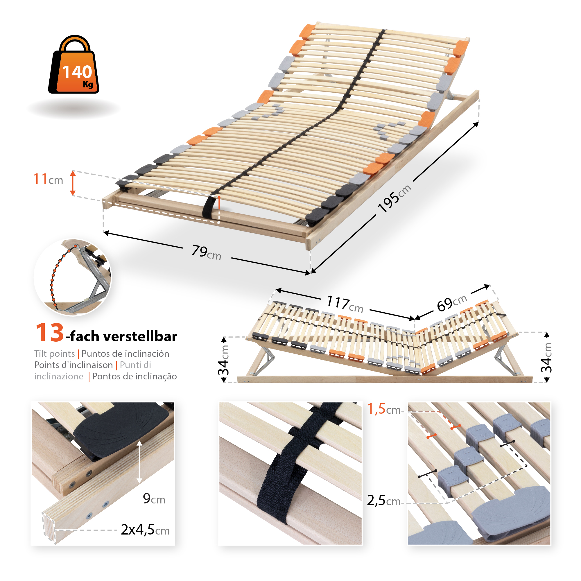 7-Zonen Tellerlattenrost TFlex30 - Starr 80x200 cm