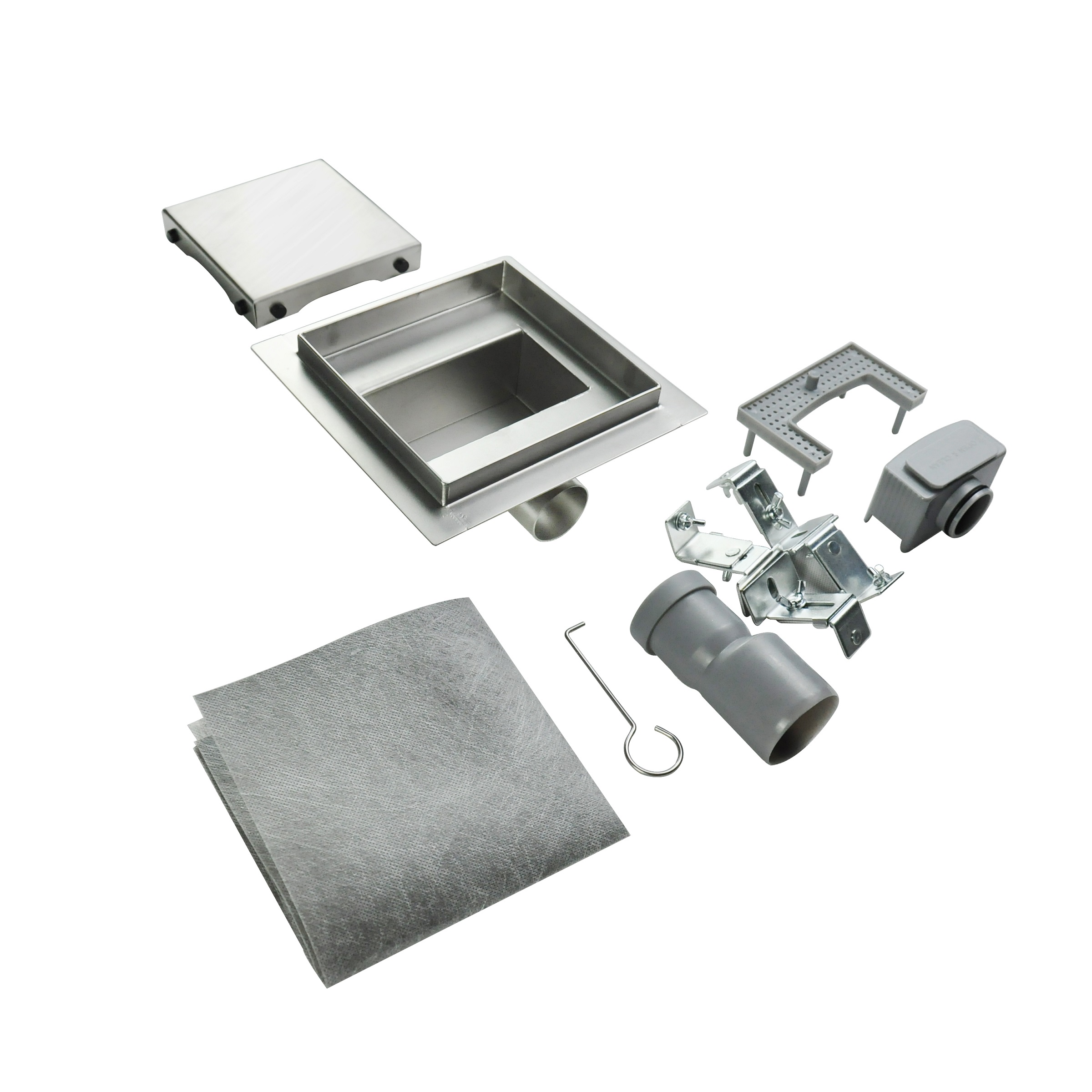 Quadratische Duschrinne Bodenablauf geschlossen aus Edelstahl sehr flach Q1