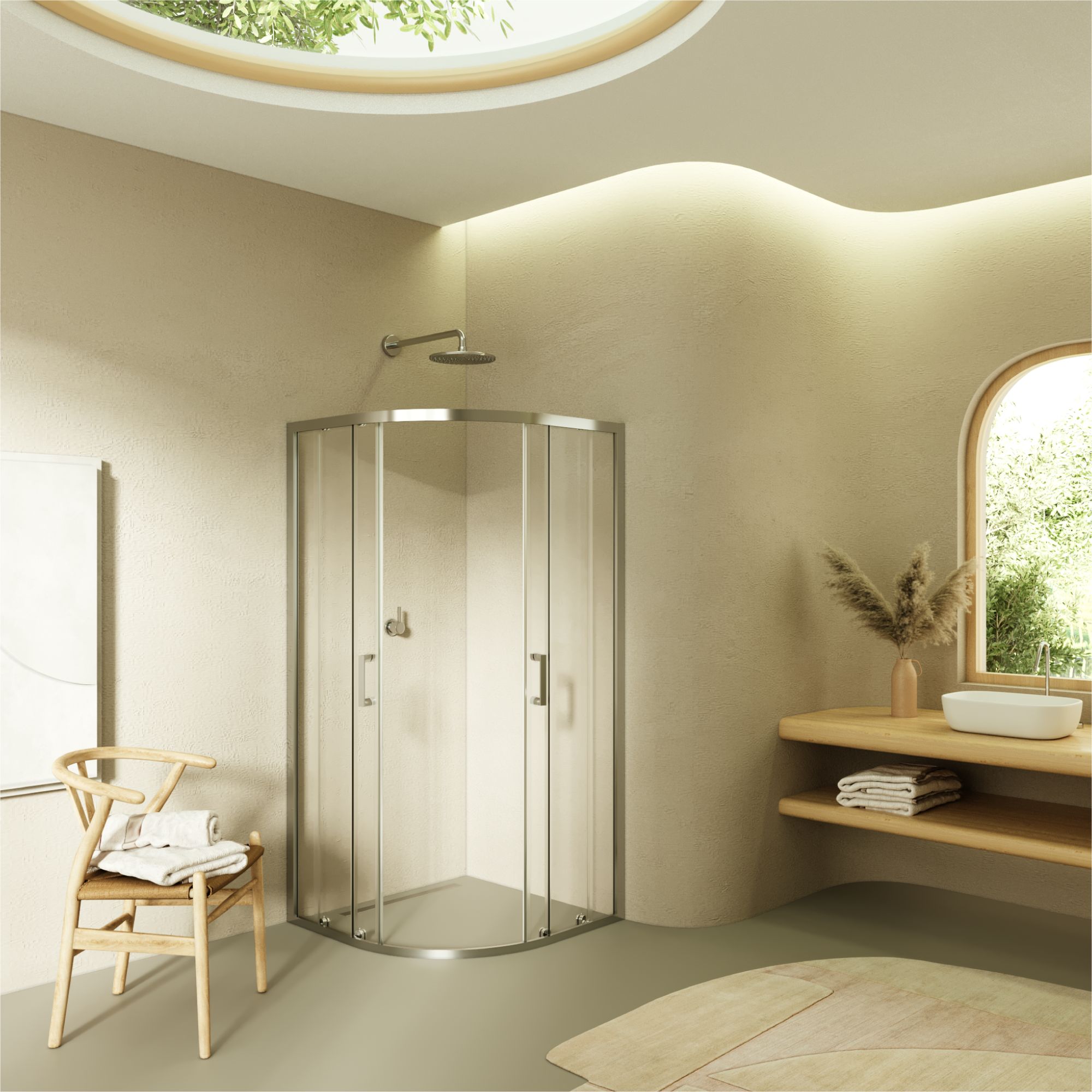 Viertelkreisdusche Ella mit Schiebetüren aus ESG Sicherheitsglas