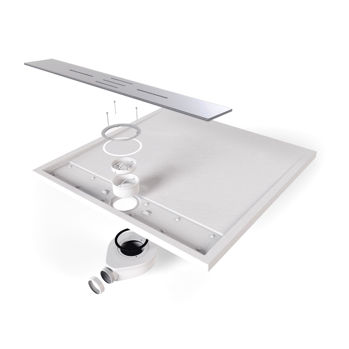 SMC Duschwanne Hiemal in Schieferoptik inkl. Ablaufgarnitur Weiß 90x90 cm