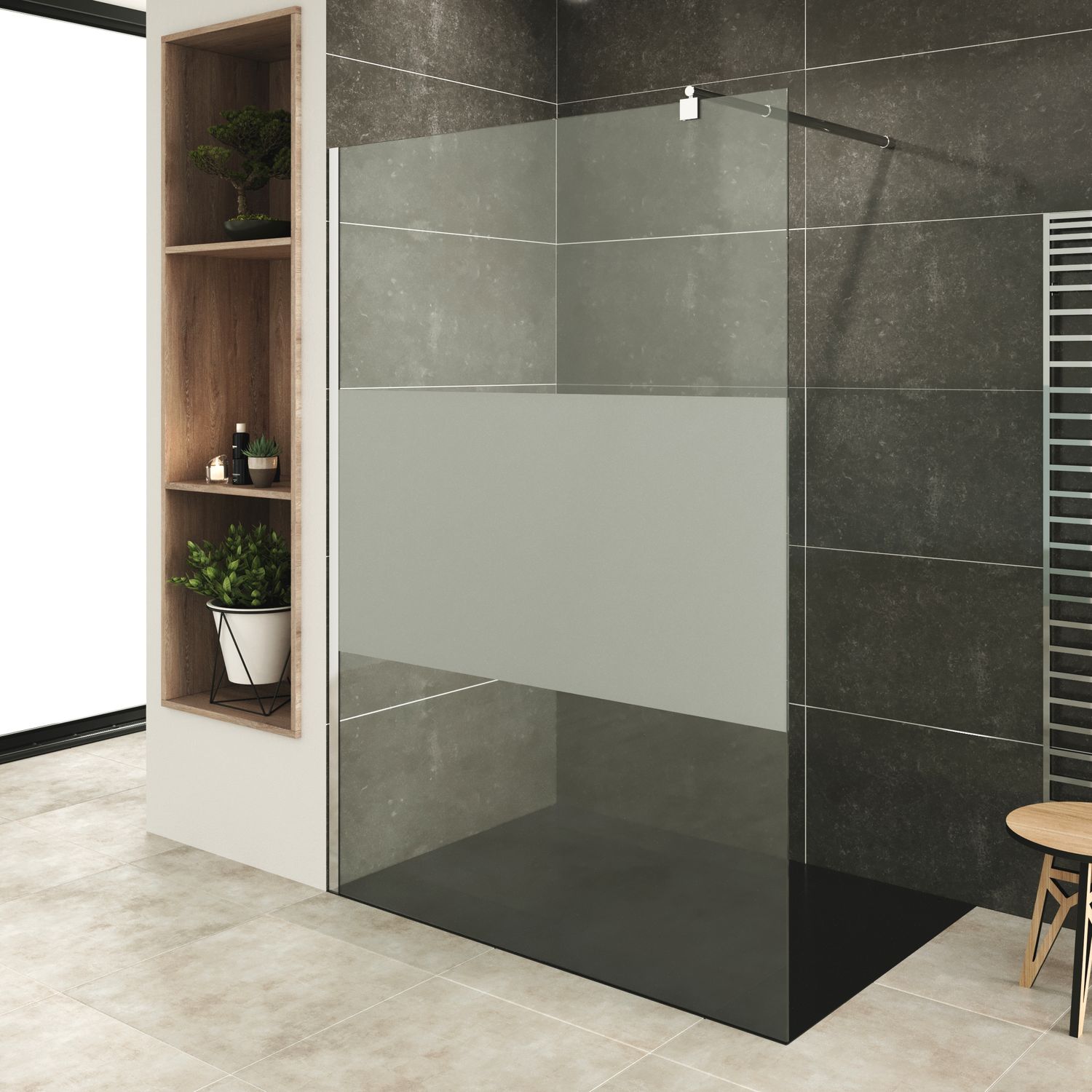 Walk In Dusche Fiona aus 10 mm starkem teilsatiniertem ESG Sicherheitsglas und Edelstahl Profil Walk In Dusche Fiona aus 10 mm starkem teilsatiniertem ESG Sicherheitsglas und Edelstahl Profil