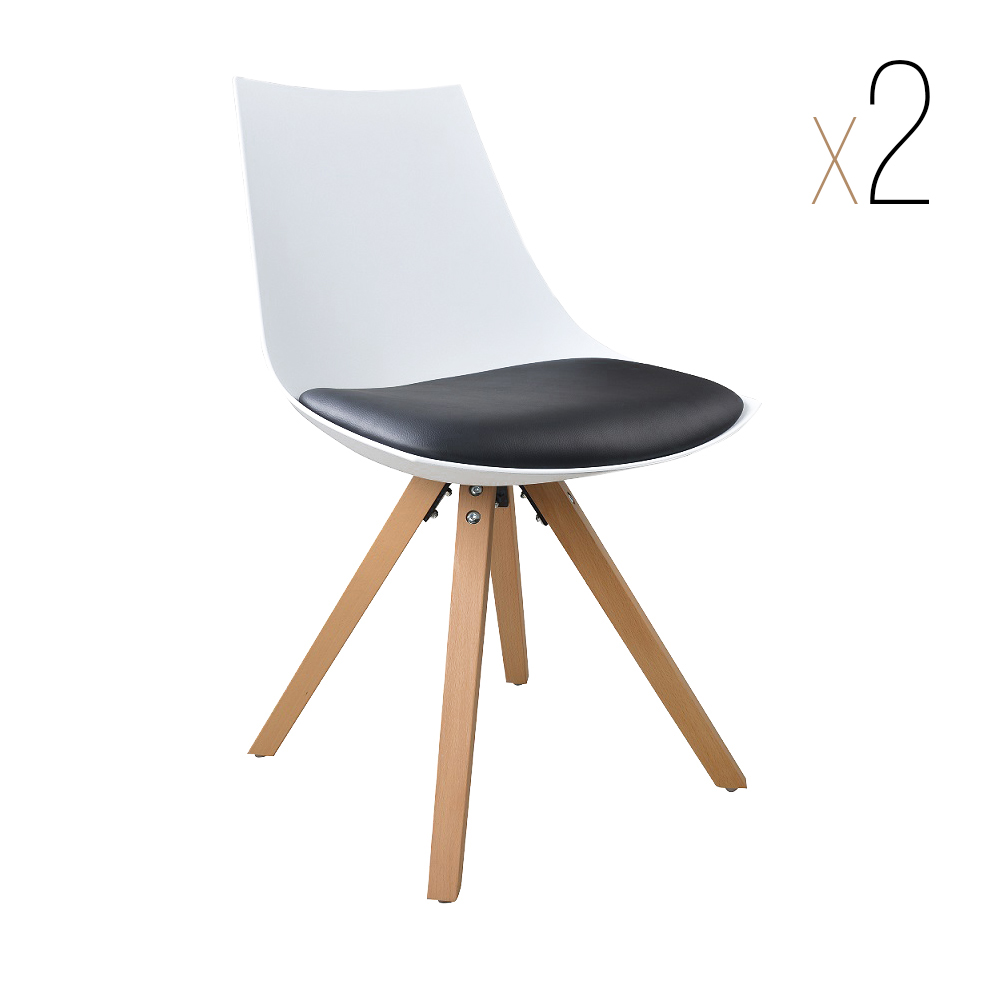 Esszimmerstuhl Gusto Weiß-Schwarz Küchenstuhl aus Holz mit Sitzschale + Sitzkissen aus Kunstleder 2 Stück