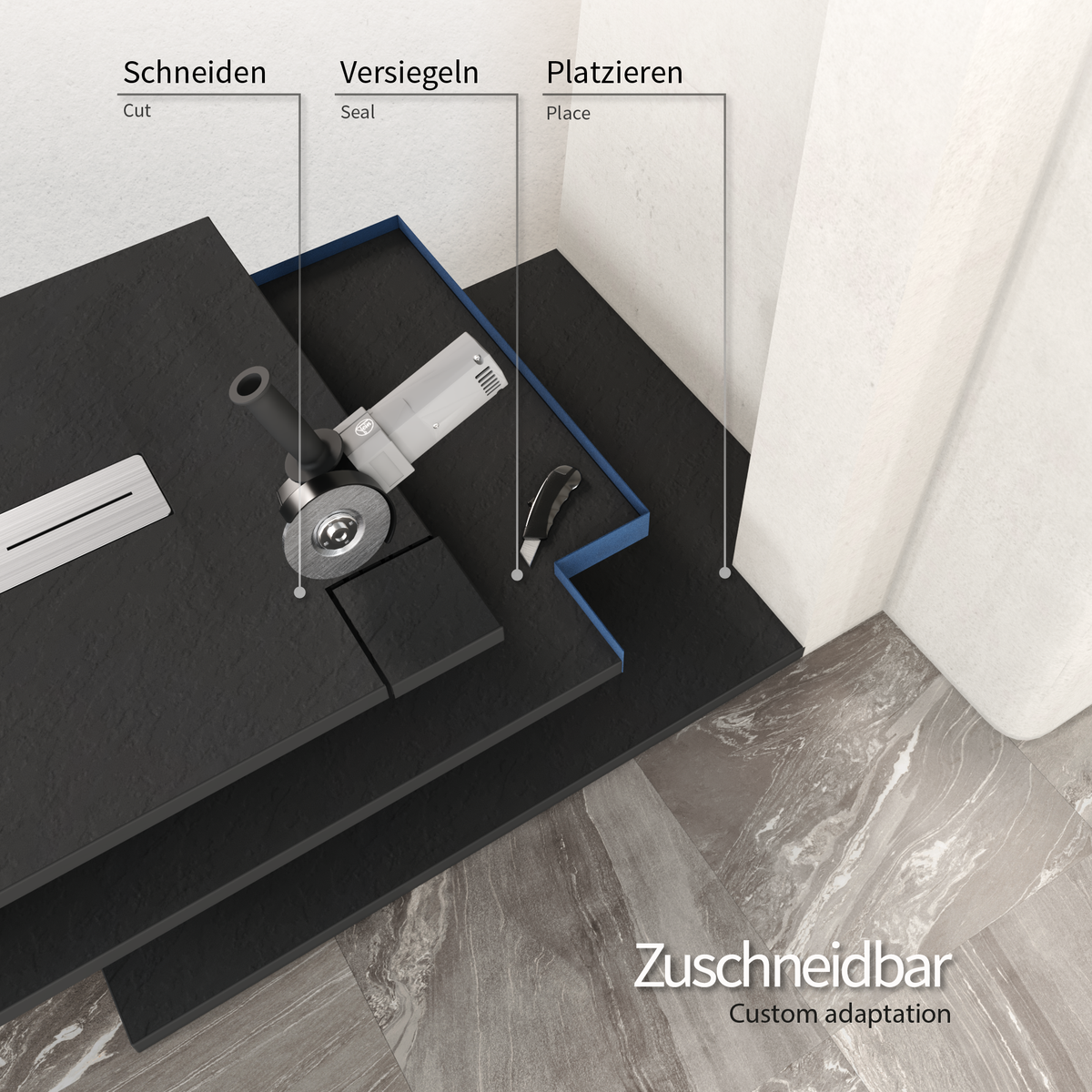 SMC Duschwanne Lumia in Schieferoptik inkl. Ablaufgarnitur Schwarz SMC Duschwanne Lumia in Schieferoptik inkl. Ablaufgarnitur Schwarz 90x180 cm