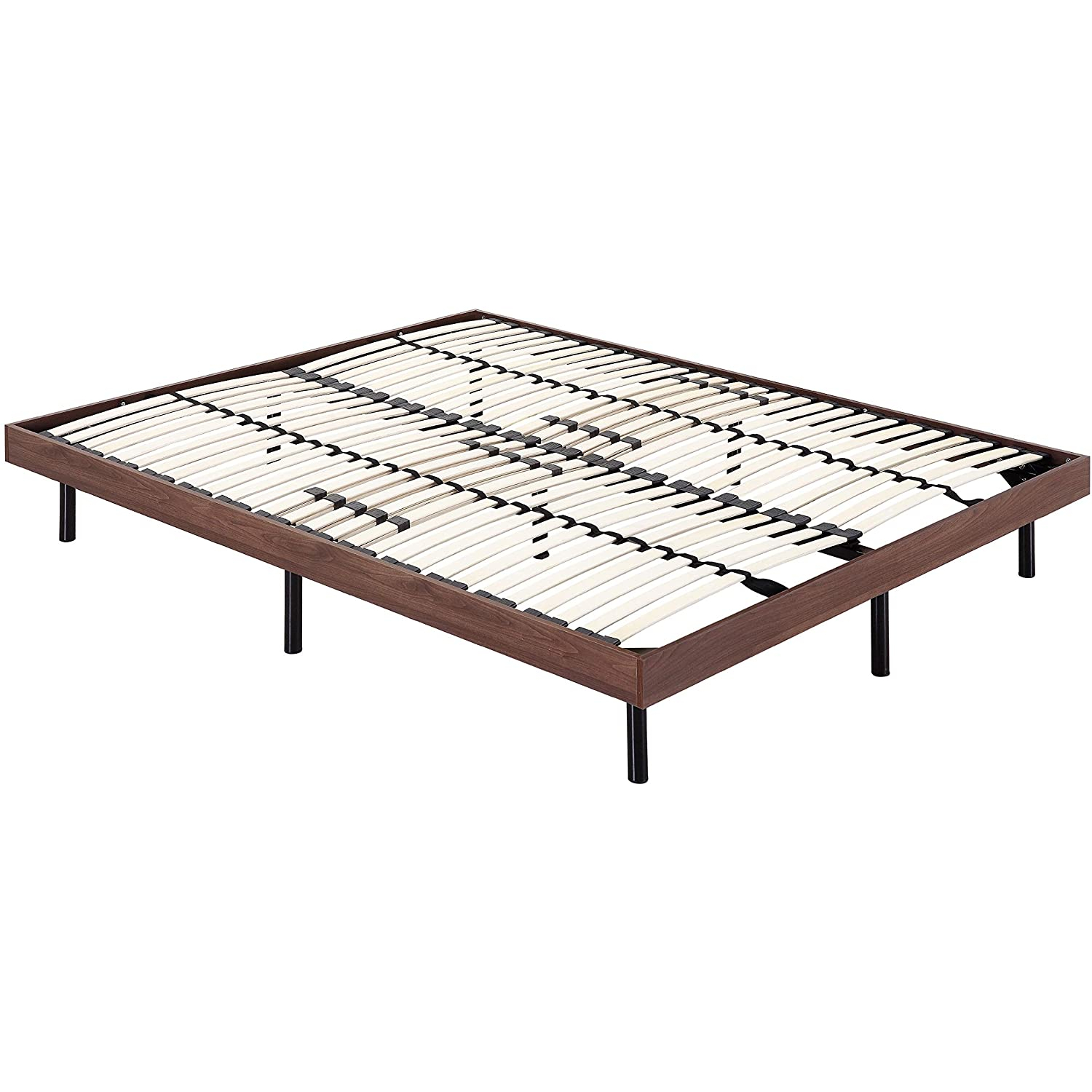 Holz-Rahmenbett - 140x200 cm Nussbaum Gästebett Metallbett mit Holzrahmen in verschiedenen Farben