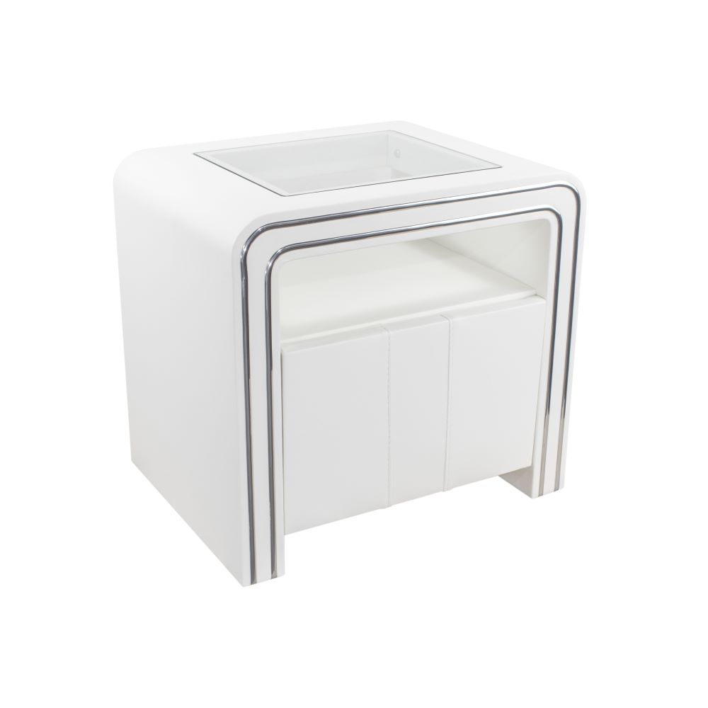 Nachttisch Kommode Nachtkonsole Weiß aus hochwertigem Kunstleder - S85