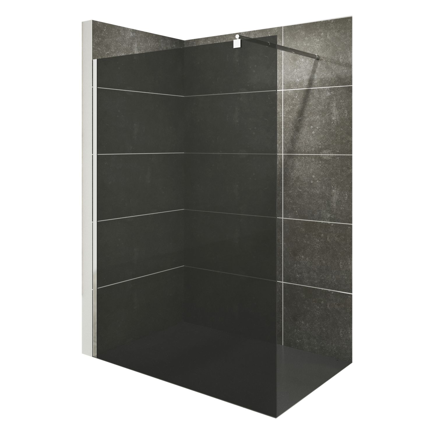 Walk In Dusche Fiona aus 10 mm getöntem Sicherheitsglas und Edelstahl