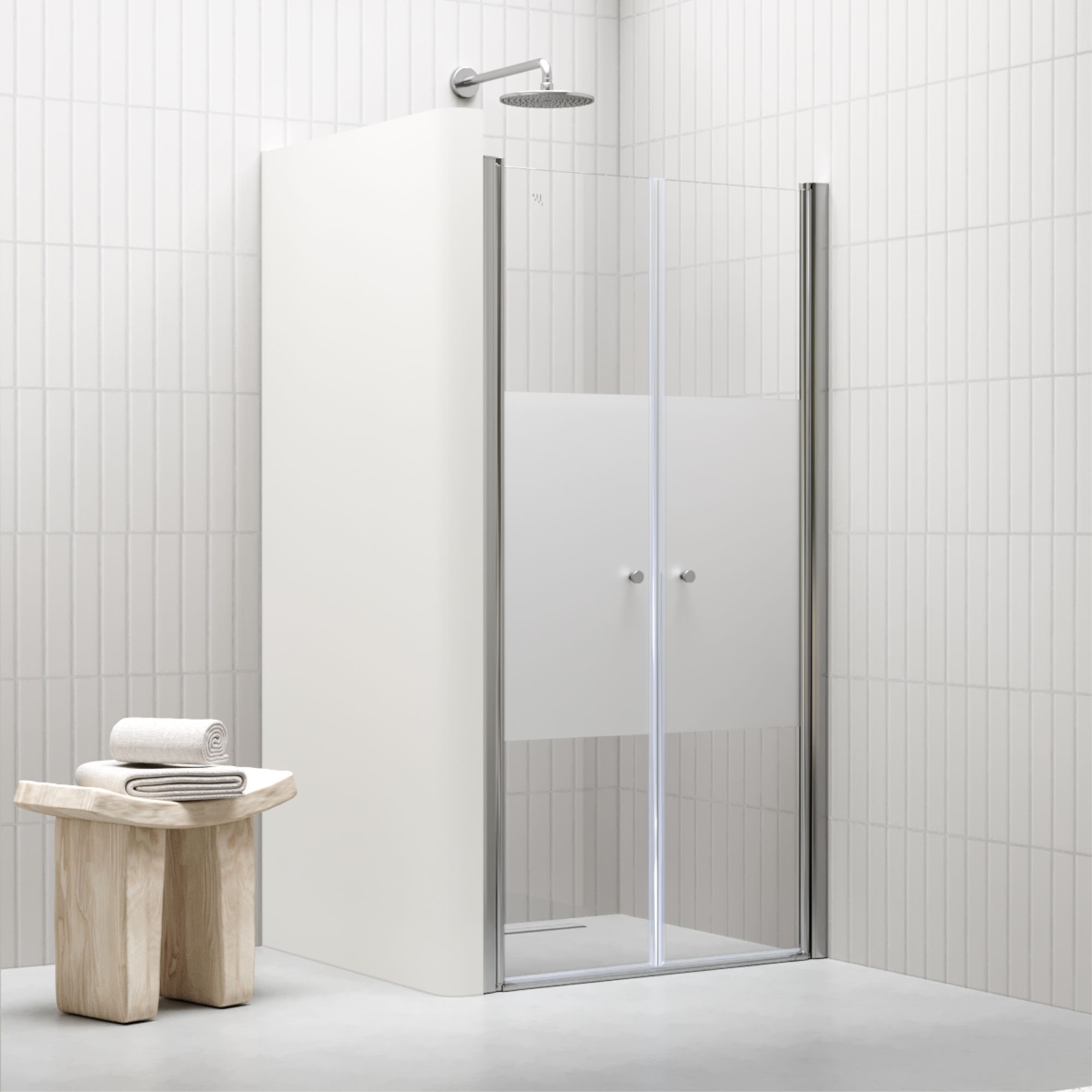 Duschtür Lima mit Pendeltüren 68-140 cm aus teilsatiniertem ESG Sicherheitsglas