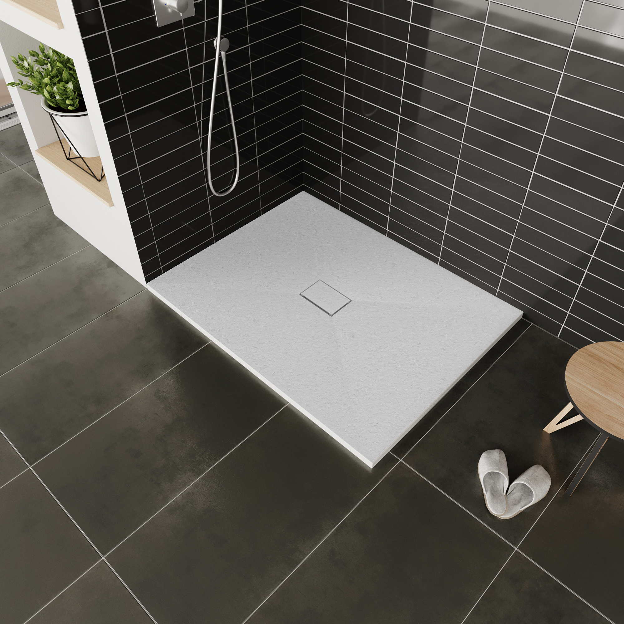 SMC Duschwanne Boreal in Stein-Optik inkl. Ablaufgarnitur - Weiß SMC Duschwanne Boreal in Stein-Optik inkl. Ablaufgarnitur - Weiß 80x80 cm