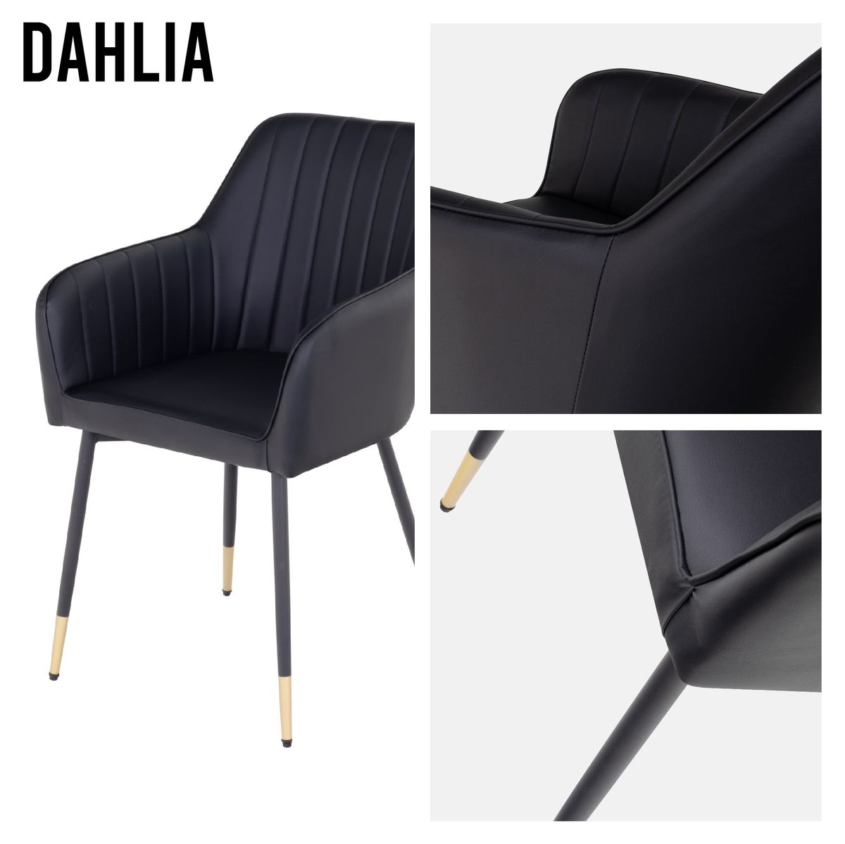 Esszimmerstuhl Wohnzimmerstuhl Dahlia Schwarz Gold aus Kunstleder