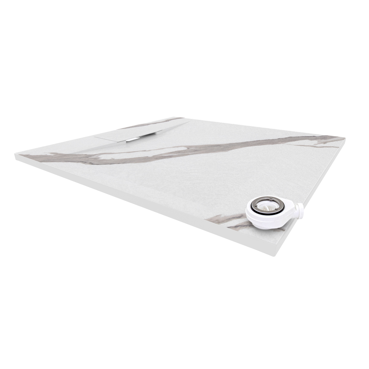 SMC Duschwanne Polar in Marmor-Optik inkl. Ablaufgarnitur - Weiß 90x90 cm