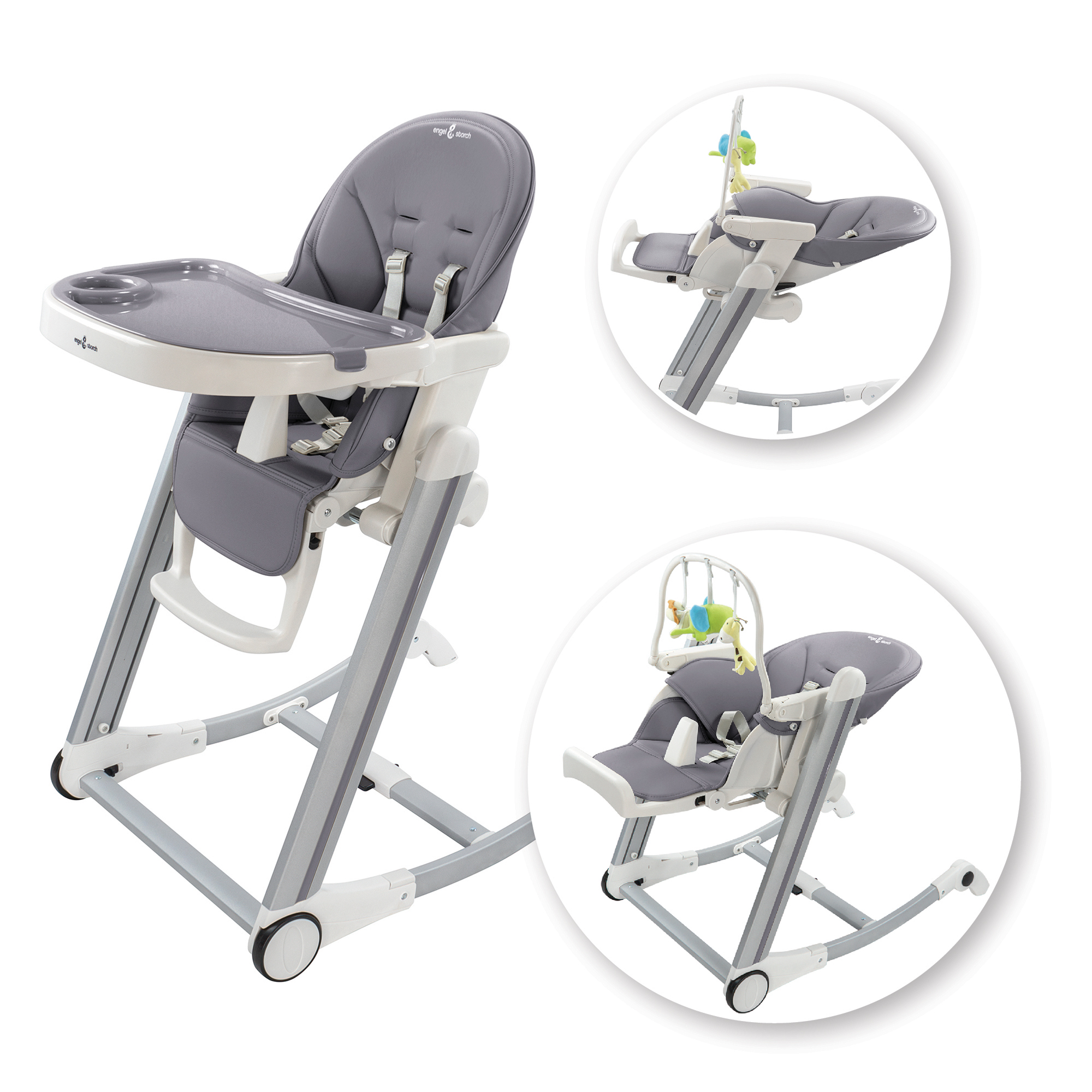 Child High Chair ADELLE Adjustable and Foldable Including Play Arch Kinderhochstuhl ADELLE Verstellbar und Klappbar inkl. Spielebogen Grau-Grau