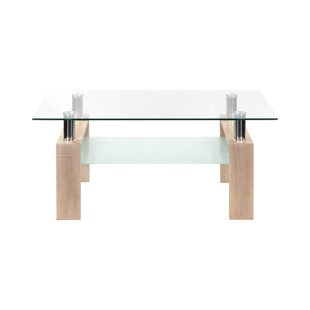 Couchtisch PORTER aus Glas/Metall mit Holz in Eichfarbe