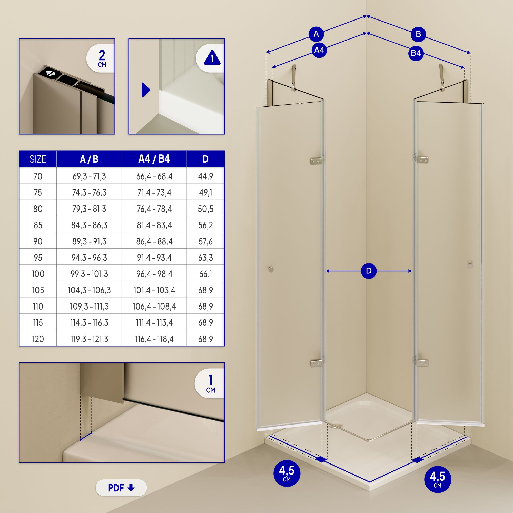 Eckeinstieg Alice mit Klapptüren aus satiniertem ESG Sicherheitsglas Eckeinstieg Alice mit Klapptüren aus satiniertem ESG Sicherheitsglas