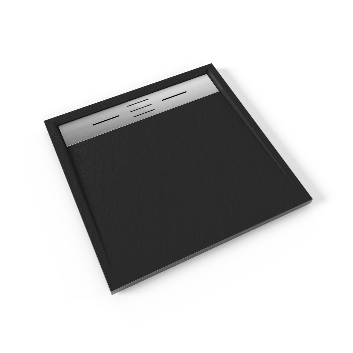 SMC Duschwanne Hiemal in Schieferoptik inkl. Ablaufgarnitur Schwarz mit Edelstahldeckel 90x90 cm