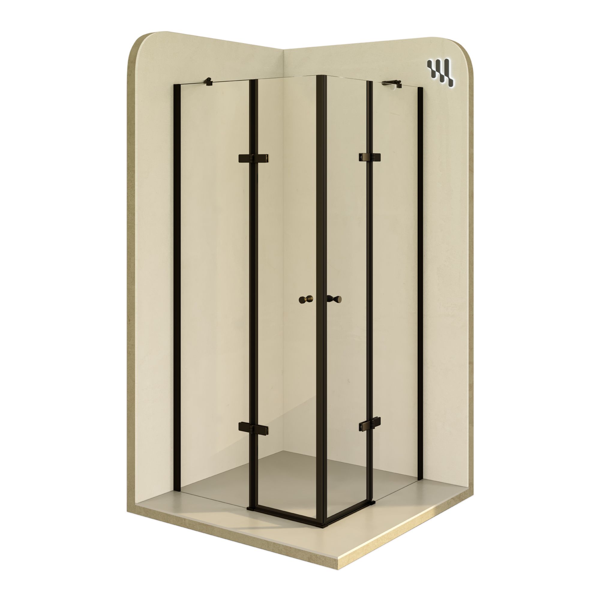 Eckeinstieg Alice BLACK mit Klapptüren aus ESG Sicherheitsglas Eckeinstieg Alice BLACK mit Klapptüren aus ESG Sicherheitsglas