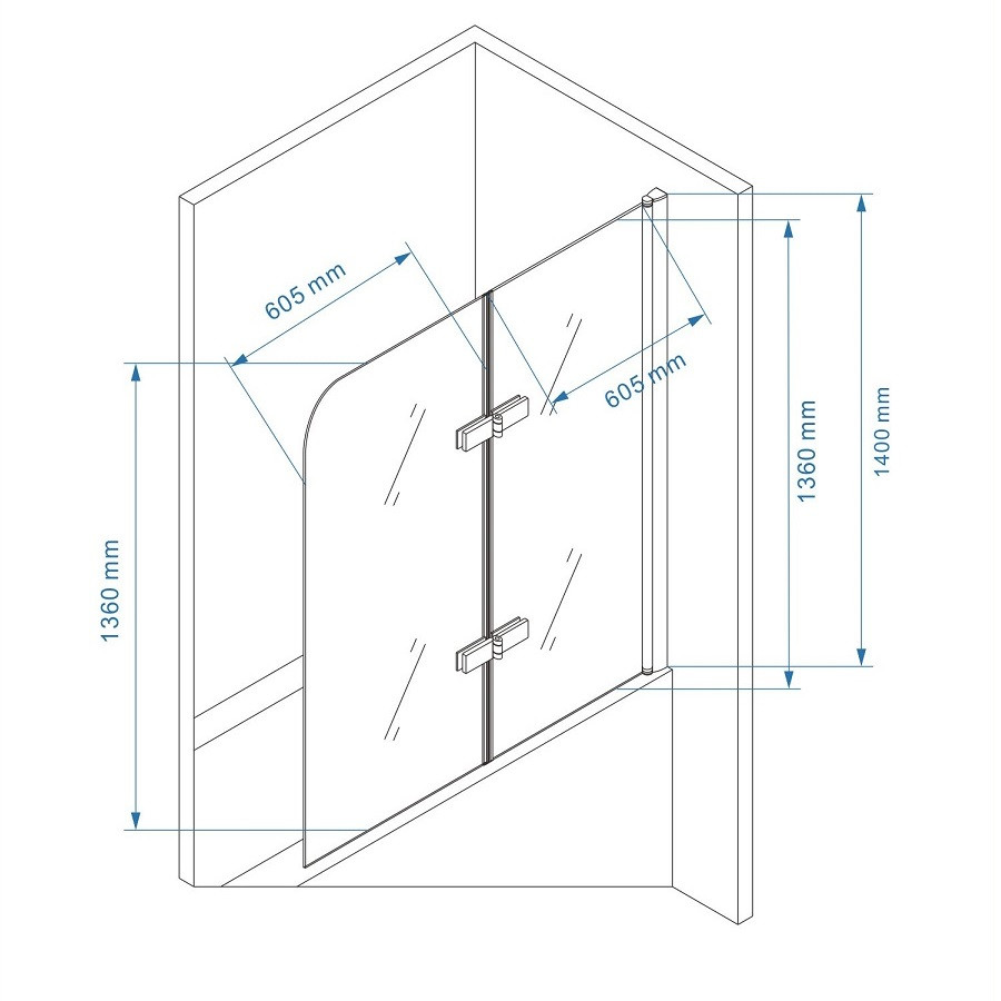 Badewannenaufsatz Anita mit Falttüren aus ESG Sicherheitsglas