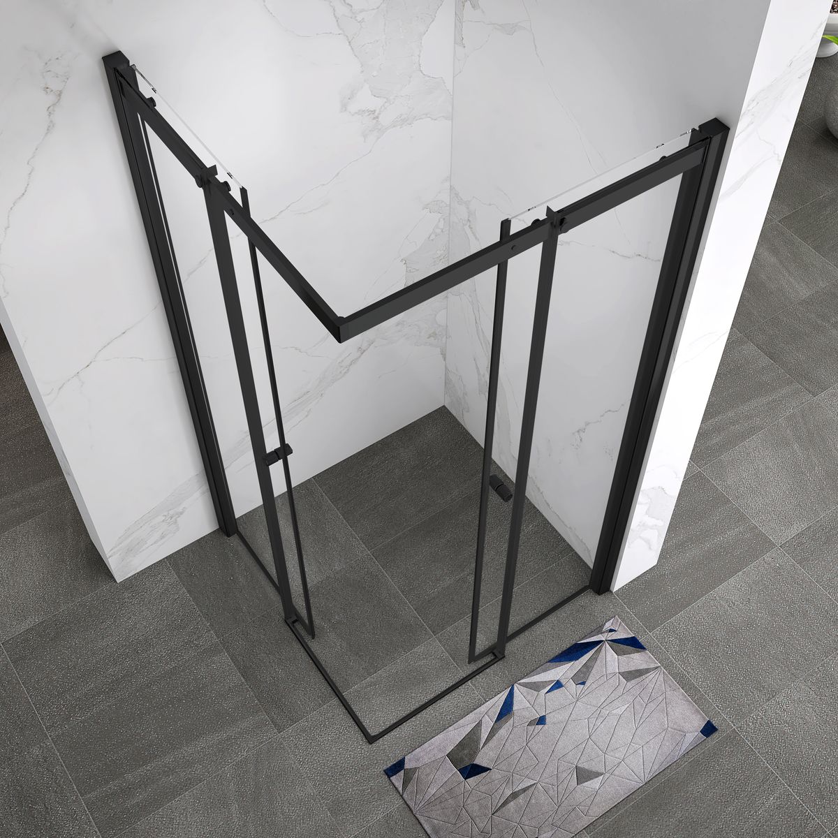 Corner Entry Kaylee BLACK with Sliding Doors Made of ESG Safety Glass