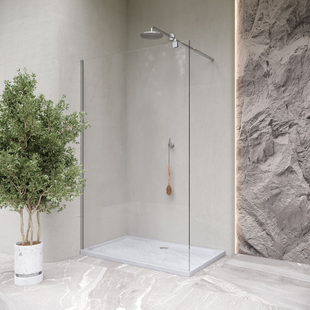 Duschwanne Shimmer STONE aus Sanitäracryl inkl. Ablaufgarnitur - Weiß 95x95 cm