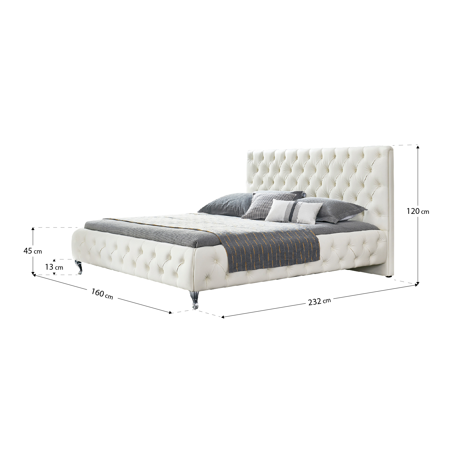 Design Polsterbett Amour in Weiß mit Kristallen 140x200 cm
