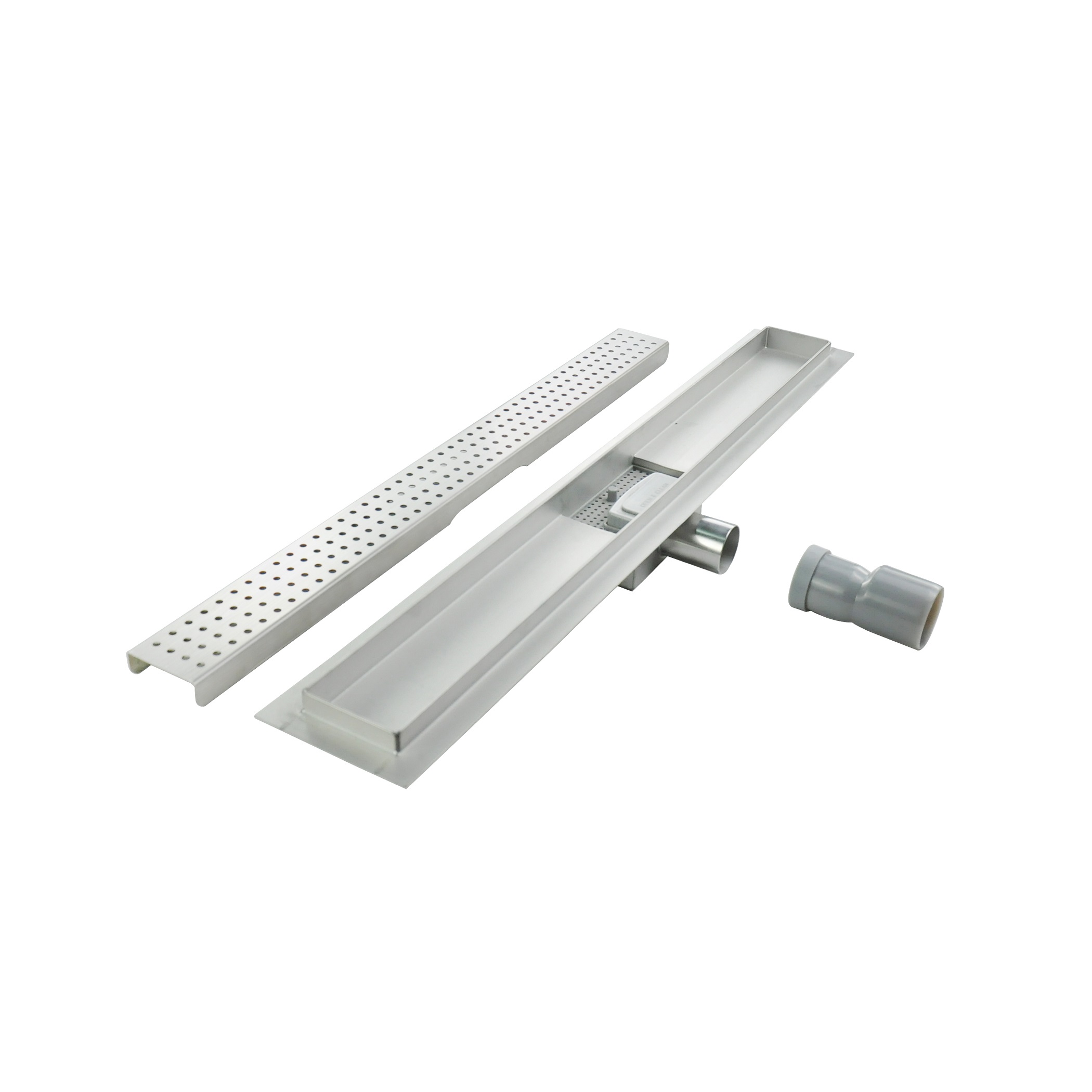 Duschrinne R7 aus Edelstahl für flache Installation mit Quadratmuster Duschrinne R7 aus Edelstahl für flache Installation mit Quadratmuster