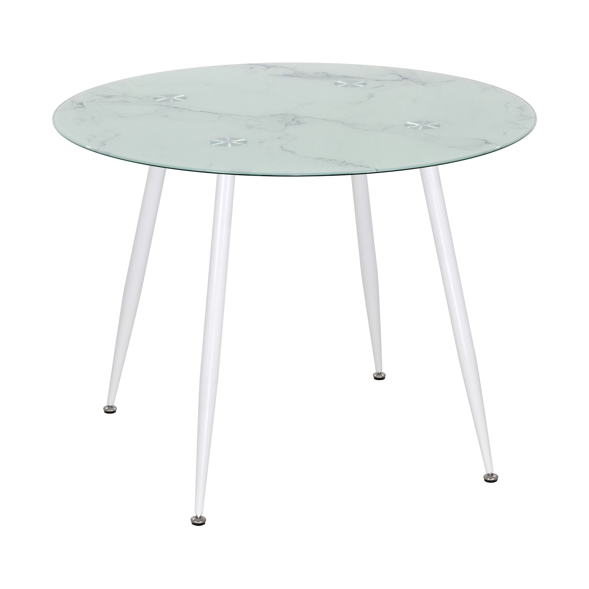 Esszimmer-Tisch CORIN | Tischplatte: Glas in weißer Marmor Optik | Beine: Weiß 80 cm