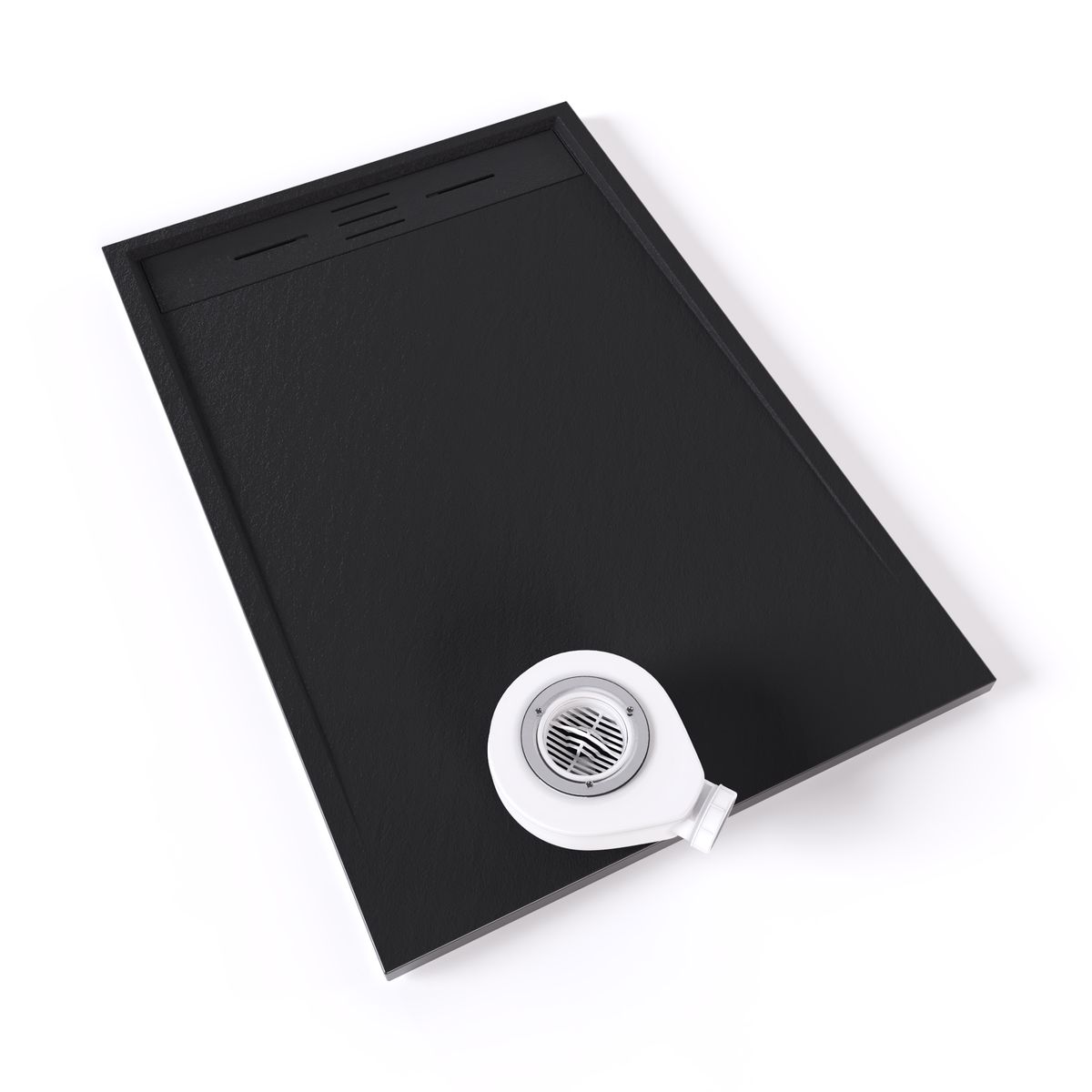 SMC Duschwanne Hiemal in Schieferoptik inkl. Ablaufgarnitur Schwarz 90x120 cm