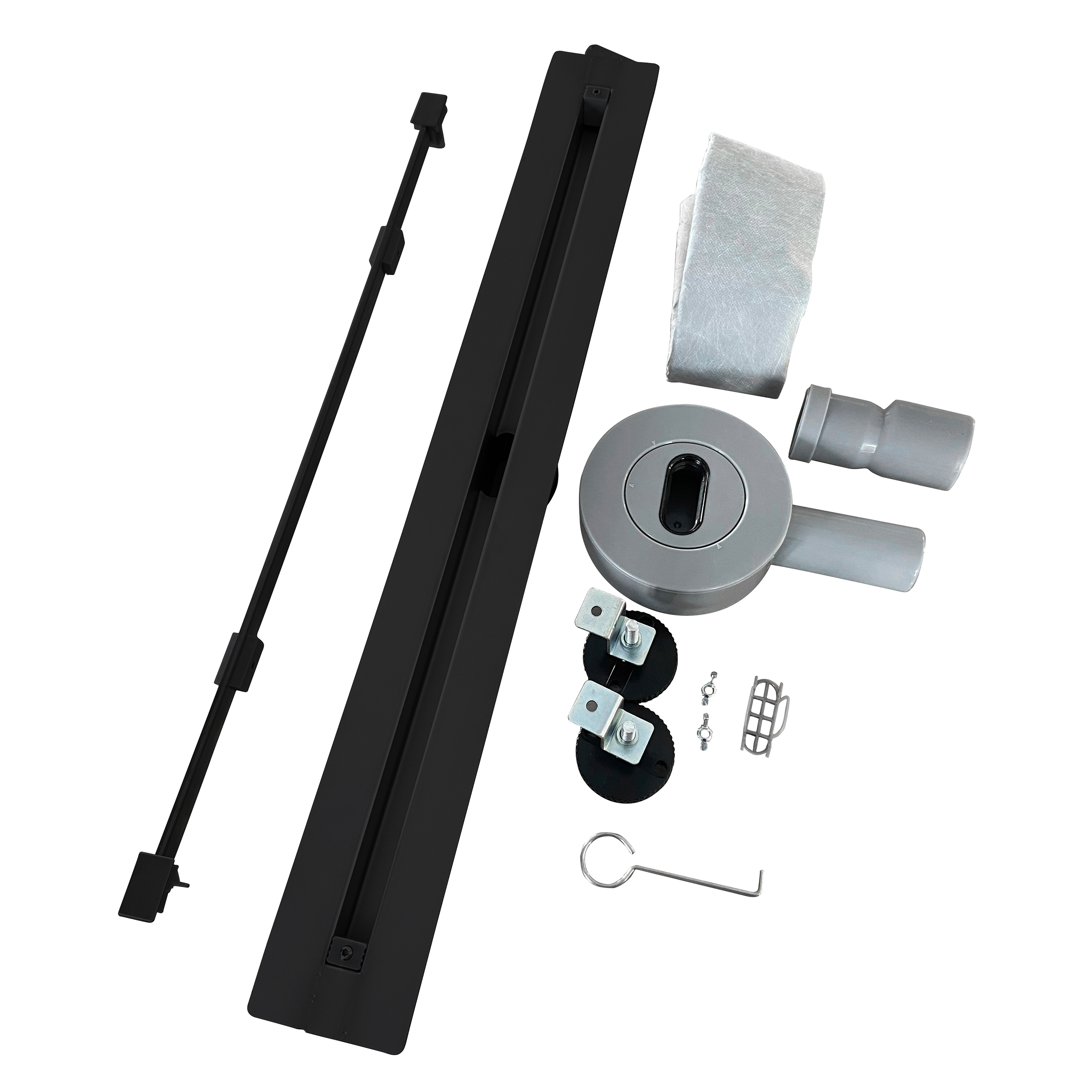 Duschrinne aus Edelstahl sehr flach - Siphon 360 Grad beweglich - Linear Schwarz B13 90 cm