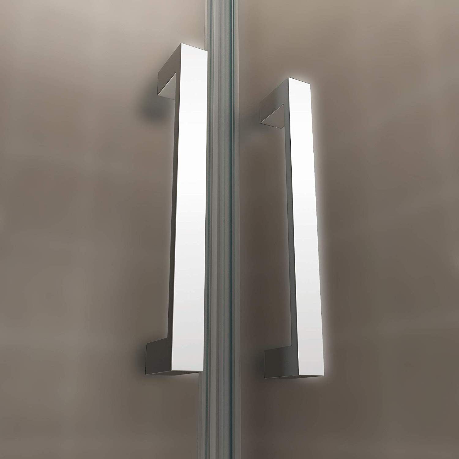 Duschtür Lara mit Pendeltüren und Edelstahlgriffe 68-140 cm aus teilsatiniertem ESG Sicherheitsglas