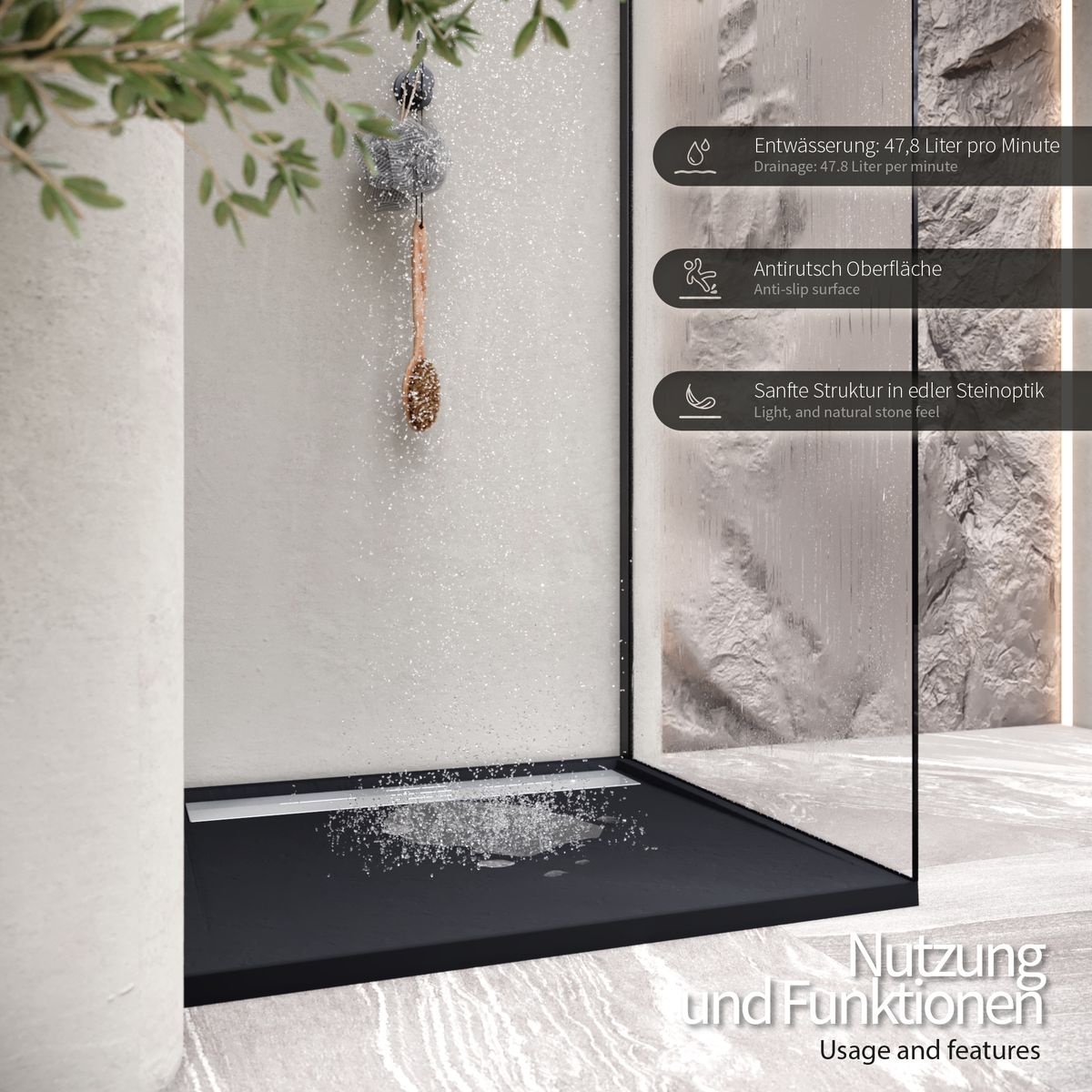 SMC Duschwanne Hiemal in Schieferoptik inkl. Ablaufgarnitur Schwarz mit Edelstahldeckel SMC Duschwanne Hiemal in Schieferoptik inkl. Ablaufgarnitur Schwarz mit Edelstahldeckel 90x90 cm