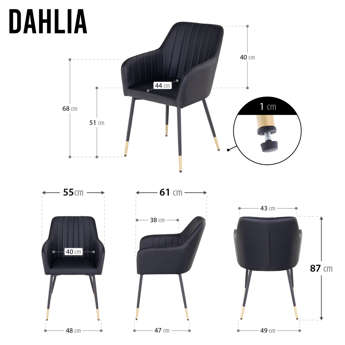 Esszimmerstuhl Wohnzimmerstuhl Dahlia Schwarz aus Kunstleder 6 Stühle