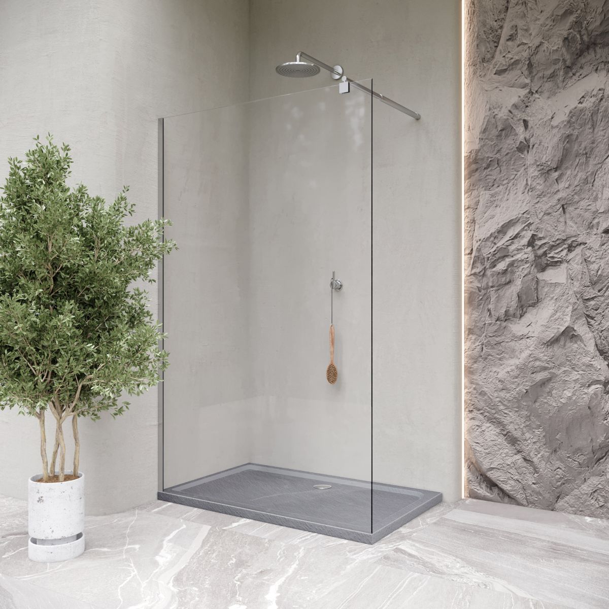 Duschwanne Shimmer STONE aus Sanitäracryl inkl. Ablaufgarnitur - Grau 95x95 cm