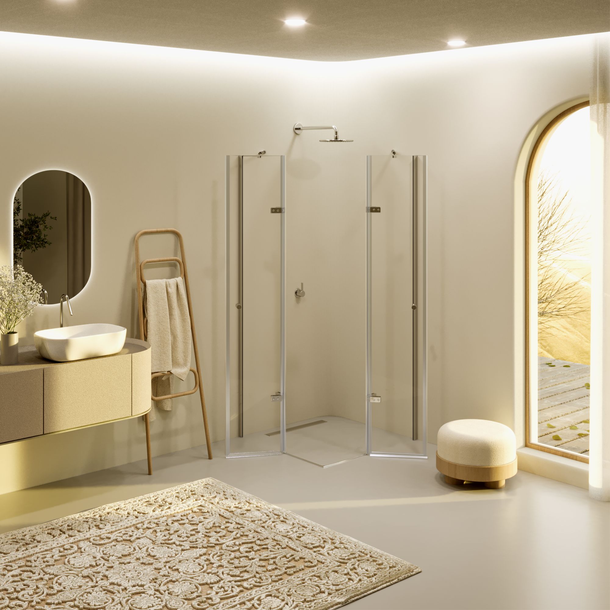 Eckeinstieg Alice mit Klapptüren aus ESG Sicherheitsglas