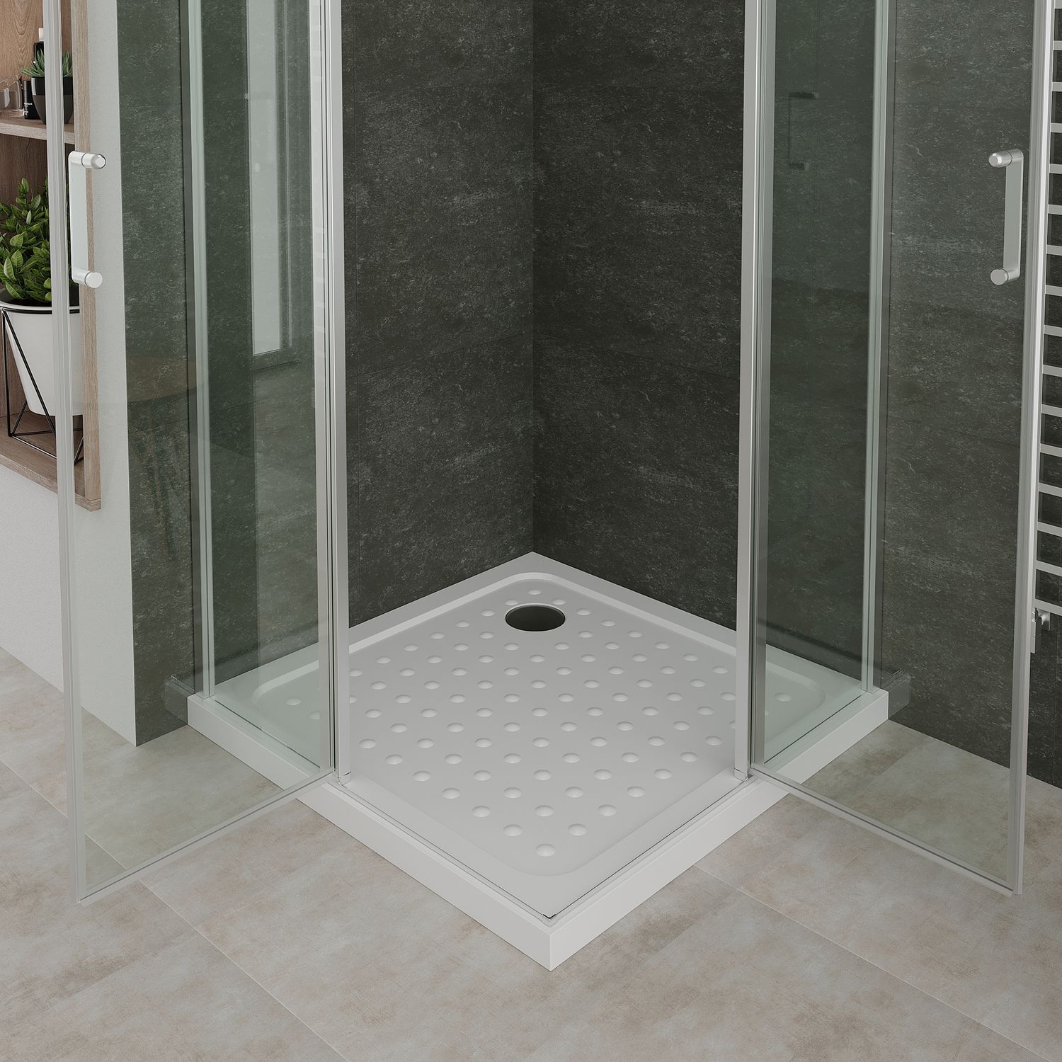 Eckeinstieg Linda mit Klapptüren aus ESG Sicherheitsglas