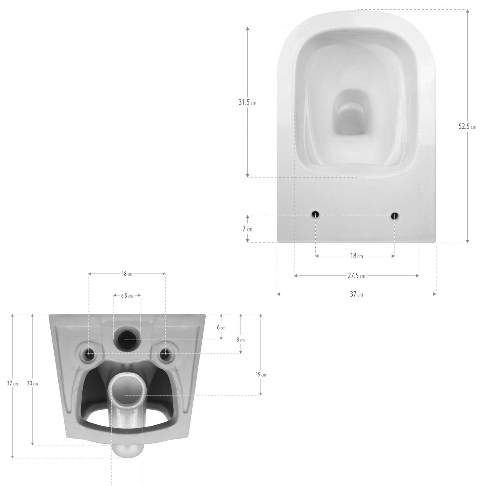 Toilette Hänge WC Spülrandlos inkl. WC Sitz mit Absenkautomatik SOFTCLOSE + abnehmbar Biferno