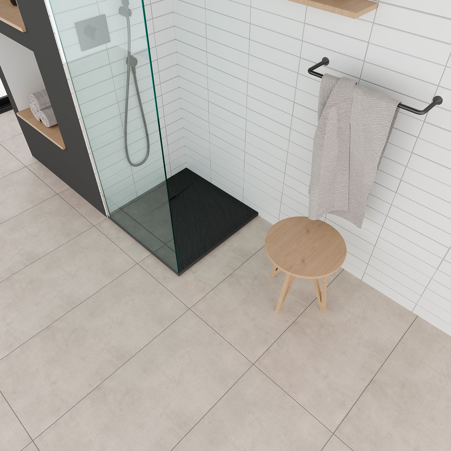 SMC Duschwanne Polar 90x90 cm, Duschtasse in Steinoptik inkl. Ablaufgarnitur - Schwarz