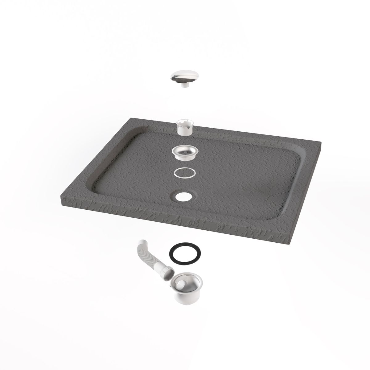 Duschwanne Shimmer STONE aus Sanitäracryl inkl. Ablaufgarnitur - Grau 95x95 cm