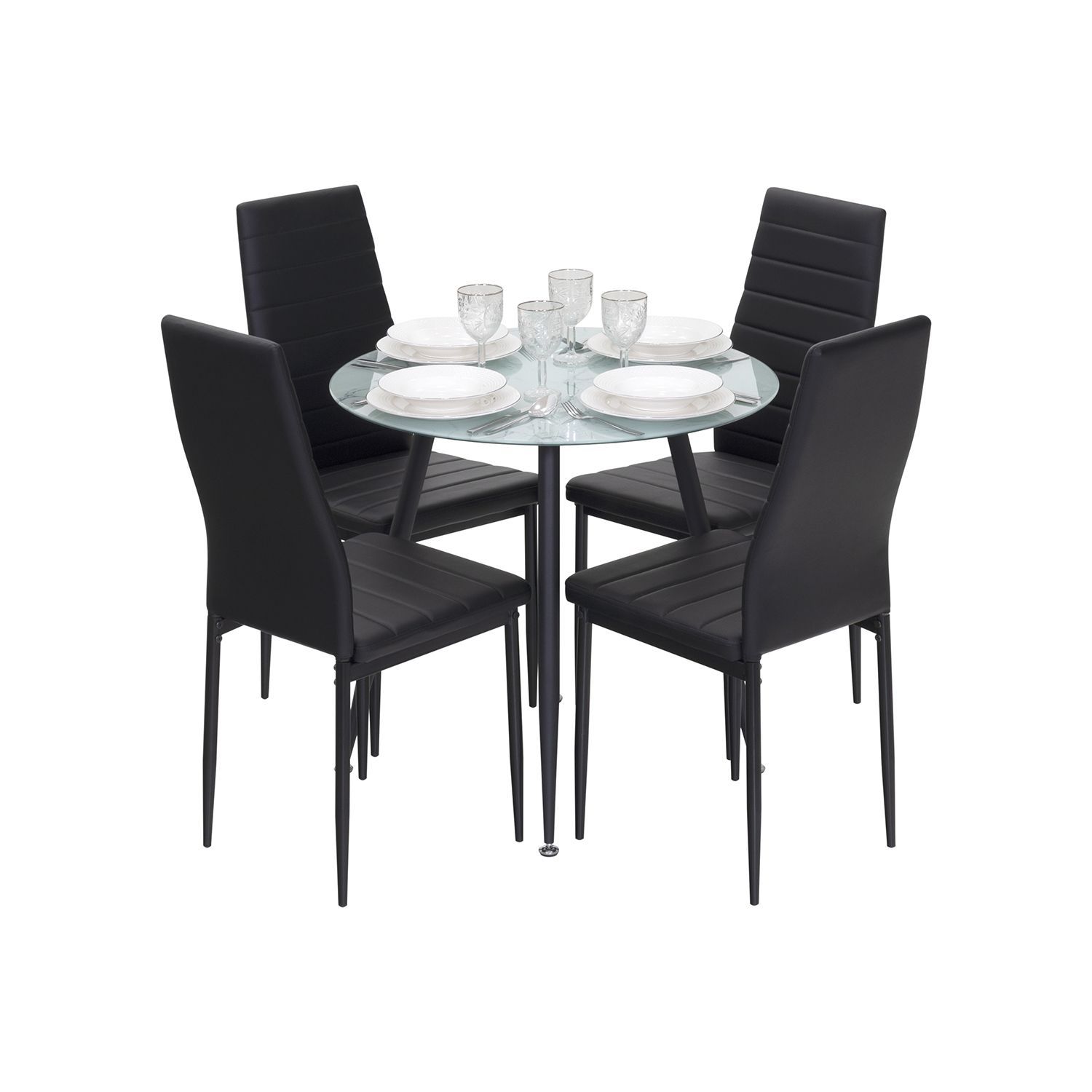 Esszimmer-Tisch CORIN | Tischplatte: Glas in weißer Marmor Optik | Beine: Schwarz Esszimmer-Tisch CORIN | Tischplatte: Weißer Marmor | Beine: Schwarz 80 cm