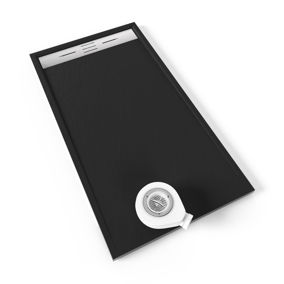 SMC Duschwanne Hiemal in Schieferoptik inkl. Ablaufgarnitur Schwarz mit Edelstahldeckel 90x160 cm