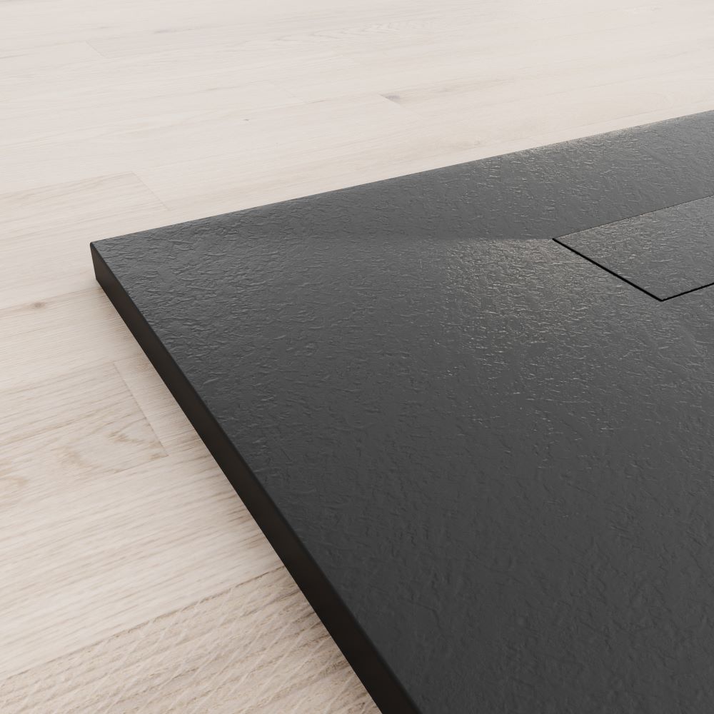 SMC Duschwanne Boreal in Stein-Optik inkl. Ablaufgarnitur - Schwarz 90x120 cm