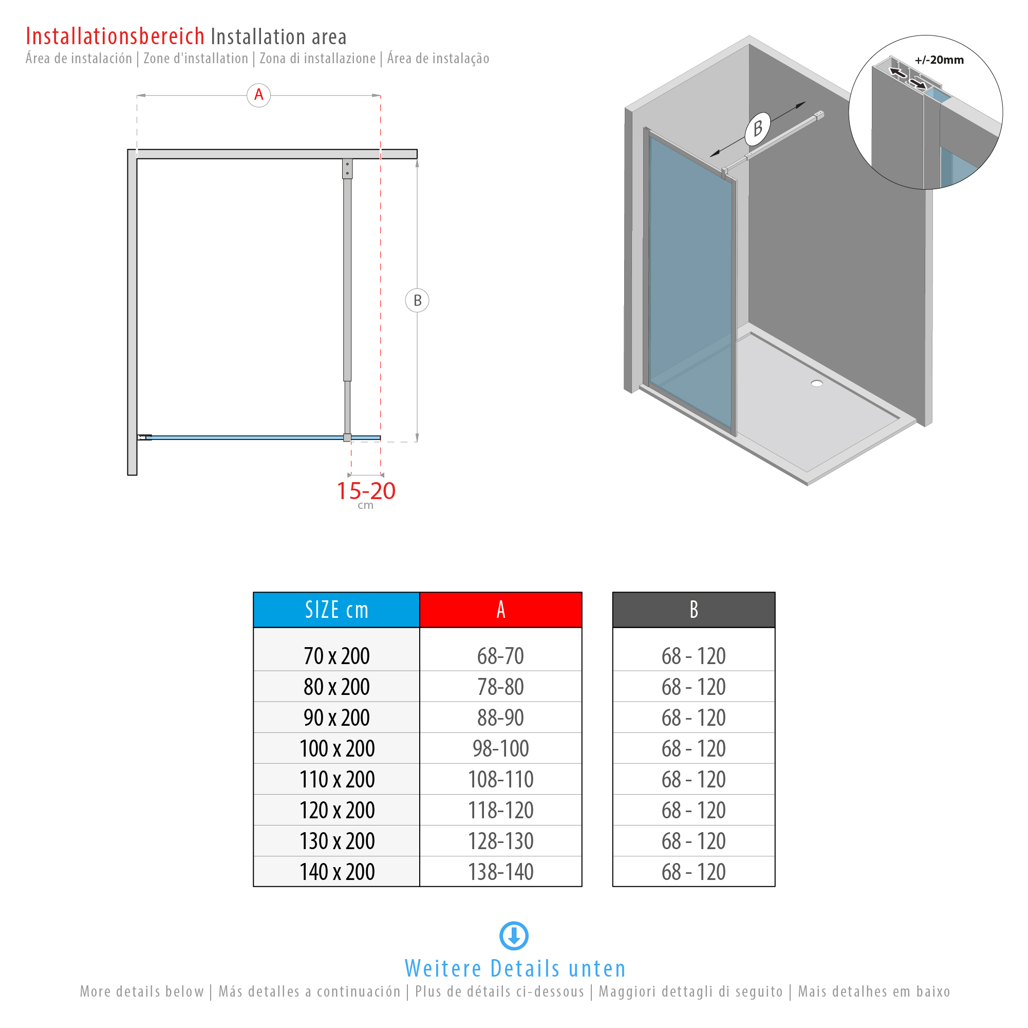 Walk In Dusche Gianna aus 8 mm starkem durchsichtigem ESG Sicherheitsglas Walk In Dusche Gianna-R WHITE aus 8 mm starkem durchsichtigem ESG Sicherheitsglas