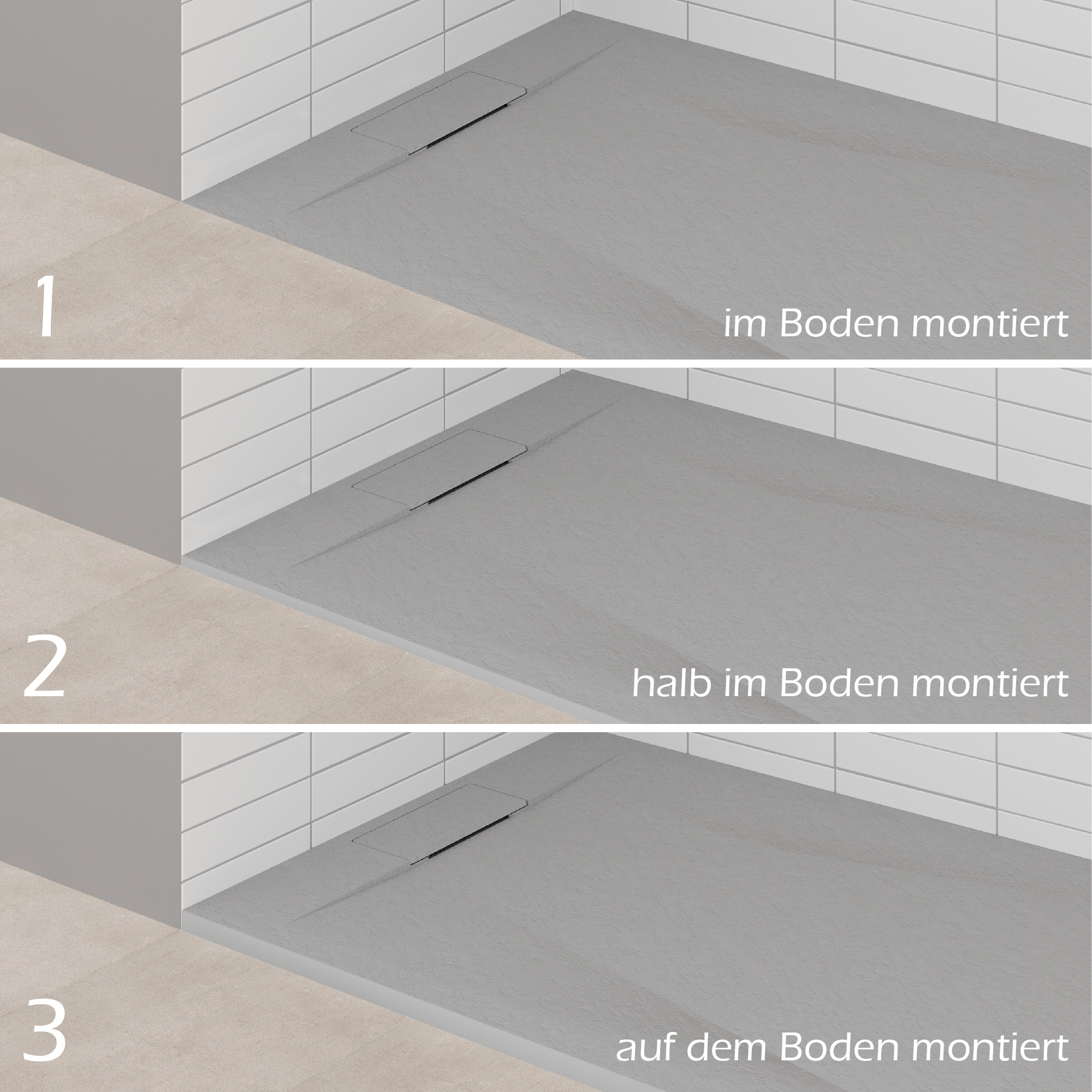 SMC Duschwanne Polar 90x90 cm, Duschwanne in Steinoptik inkl. Ablaufgarnitur - Grau