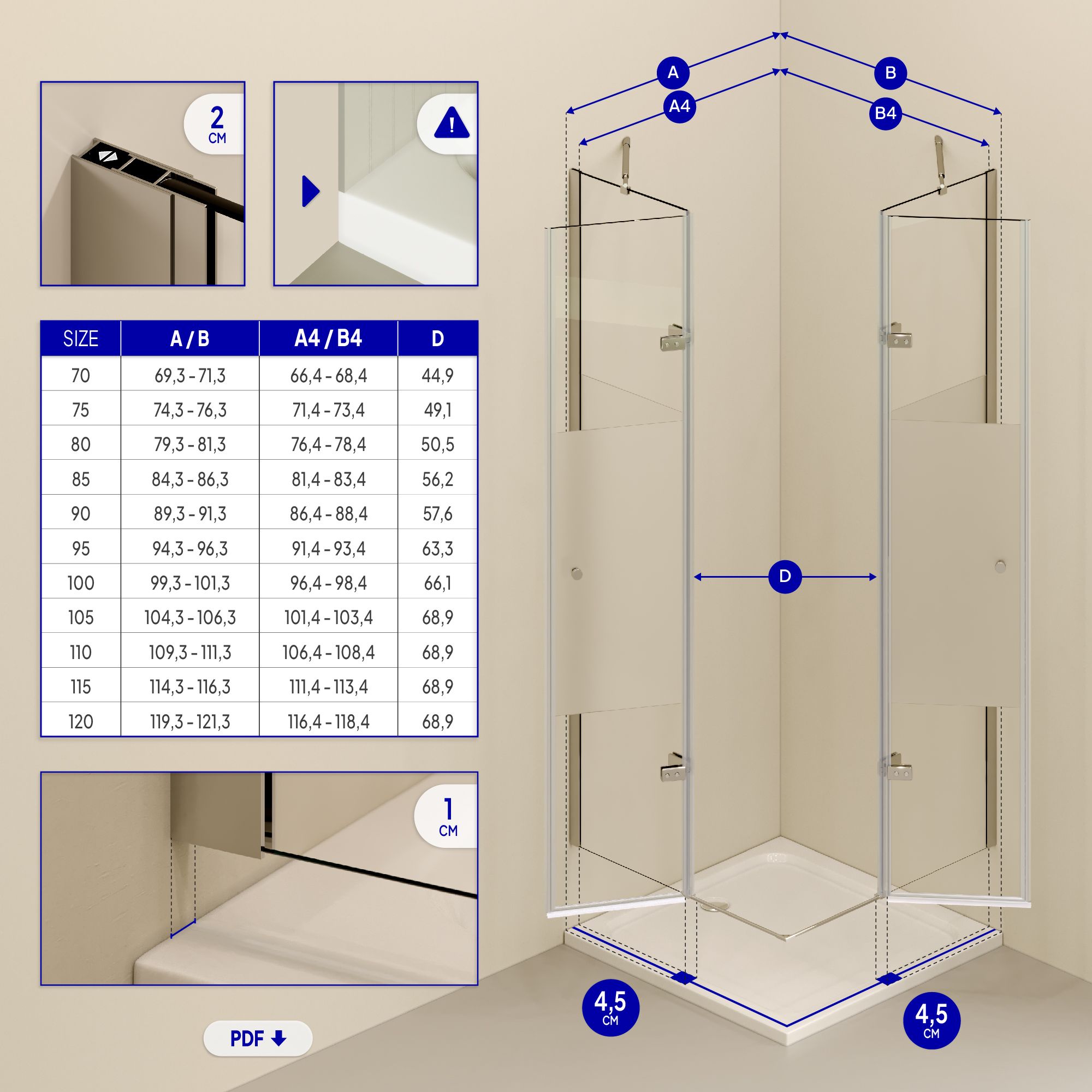 Eckeinstieg Alice mit Klapptüren aus teilsatiniertem ESG Sicherheitsglas