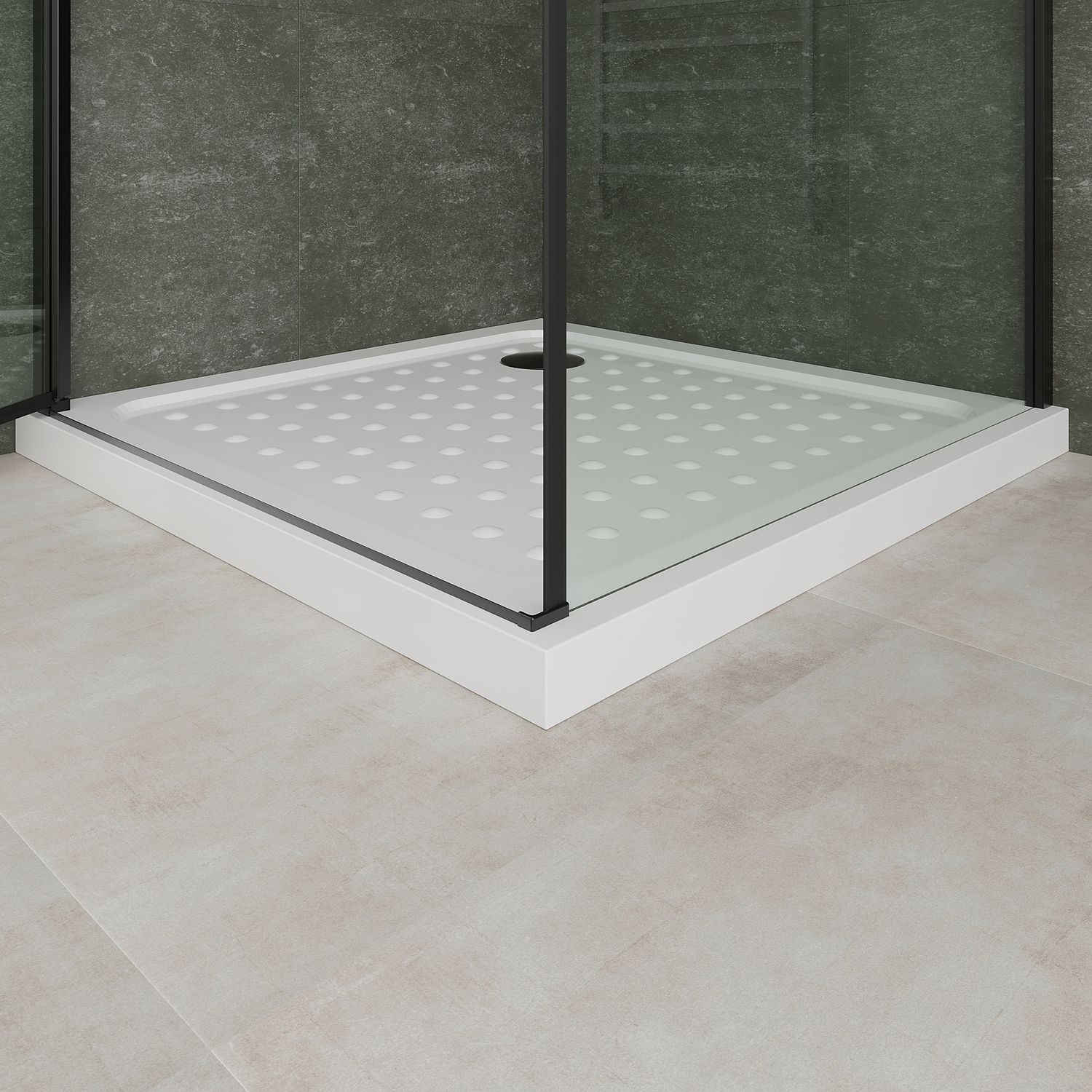 Fronteinstieg Hellen mit Klapptür und schwarzen Profilen aus ESG Sicherheitsglas