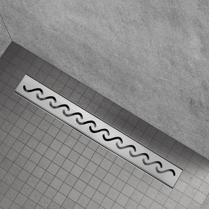 Duschrinne R6 aus Edelstahl für flache Installation mit Wellenmuster