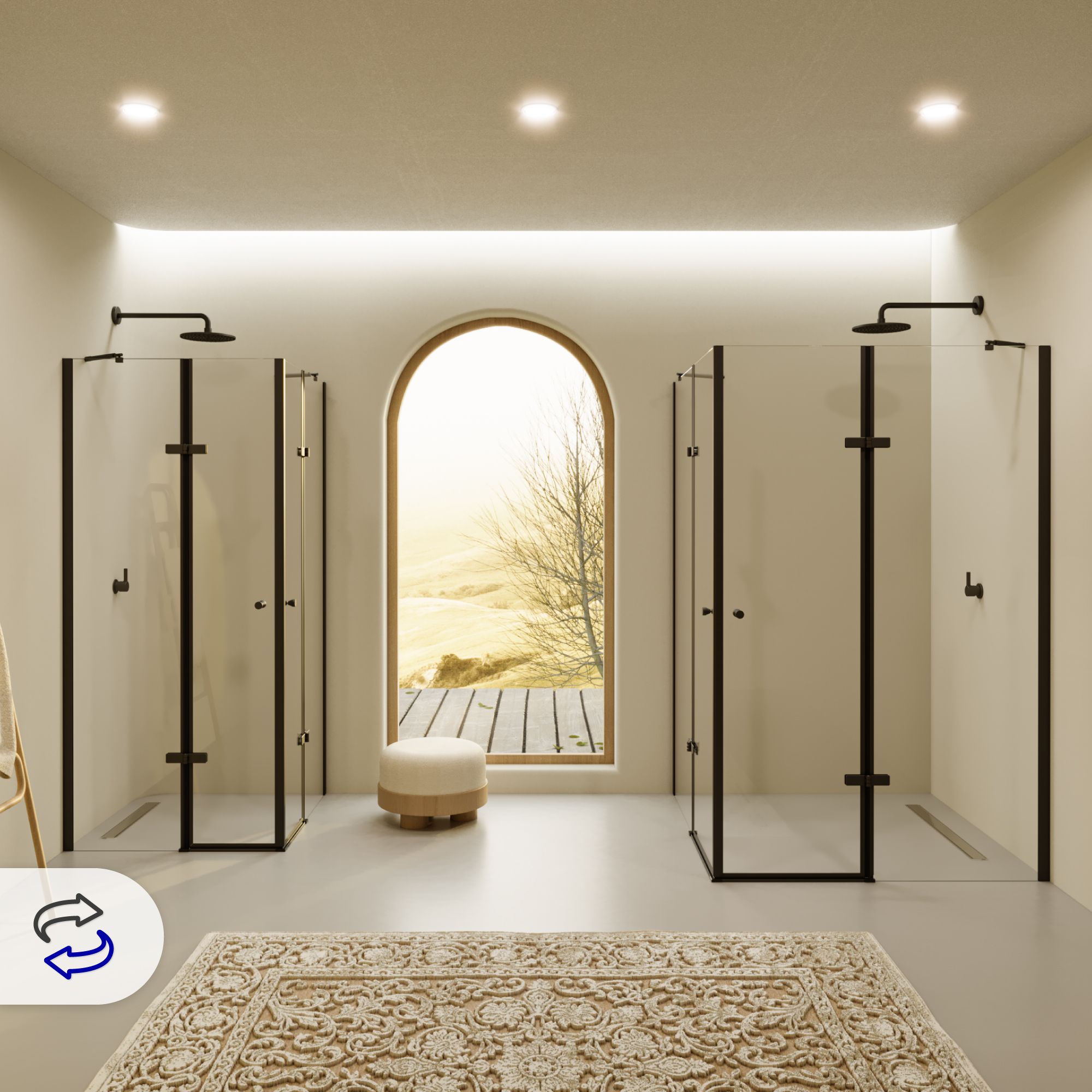 Eckeinstieg Alice BLACK mit Klapptüren aus ESG Sicherheitsglas