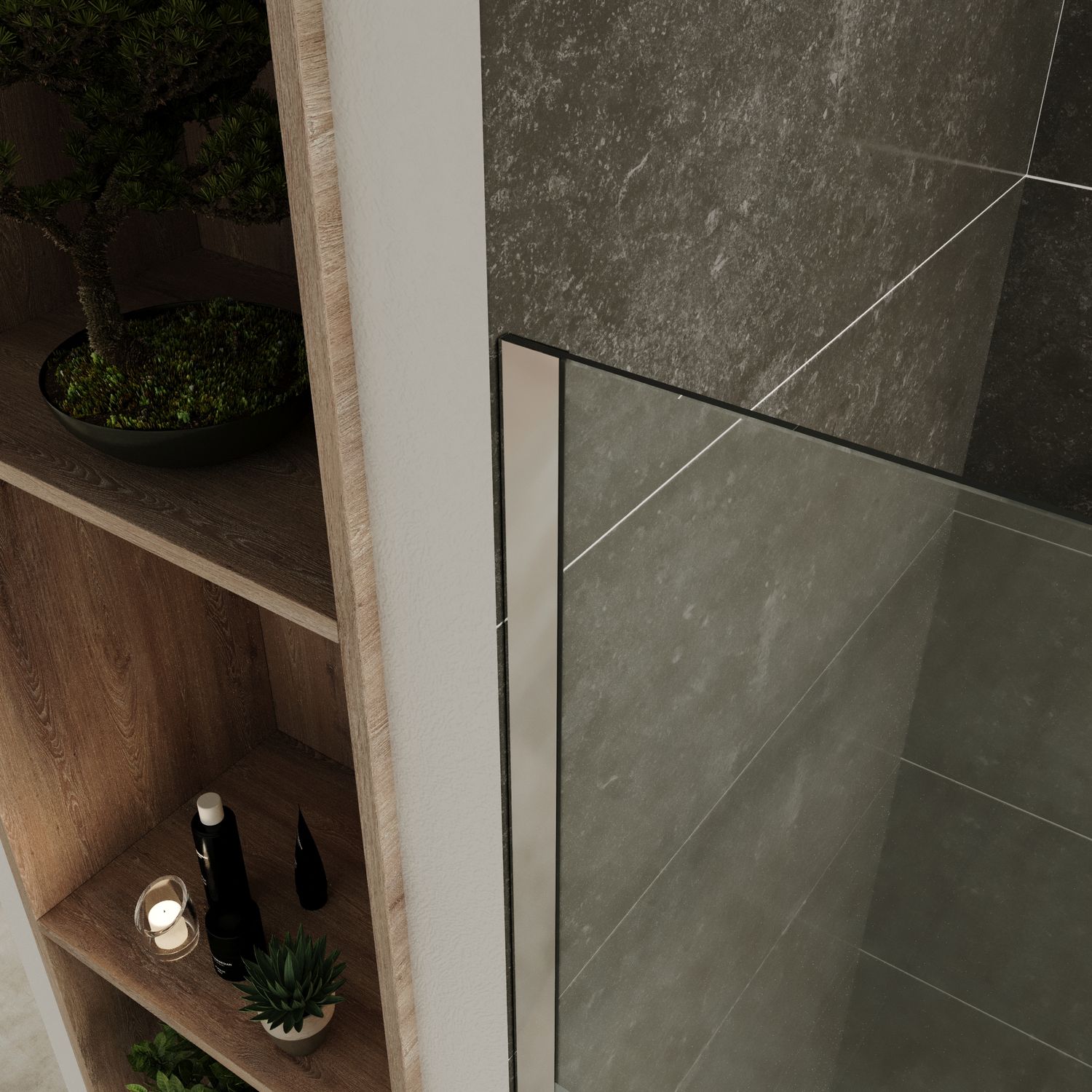 Walk In Dusche Fiona aus 10 mm starkem teilsatiniertem ESG Sicherheitsglas und Edelstahl Profil