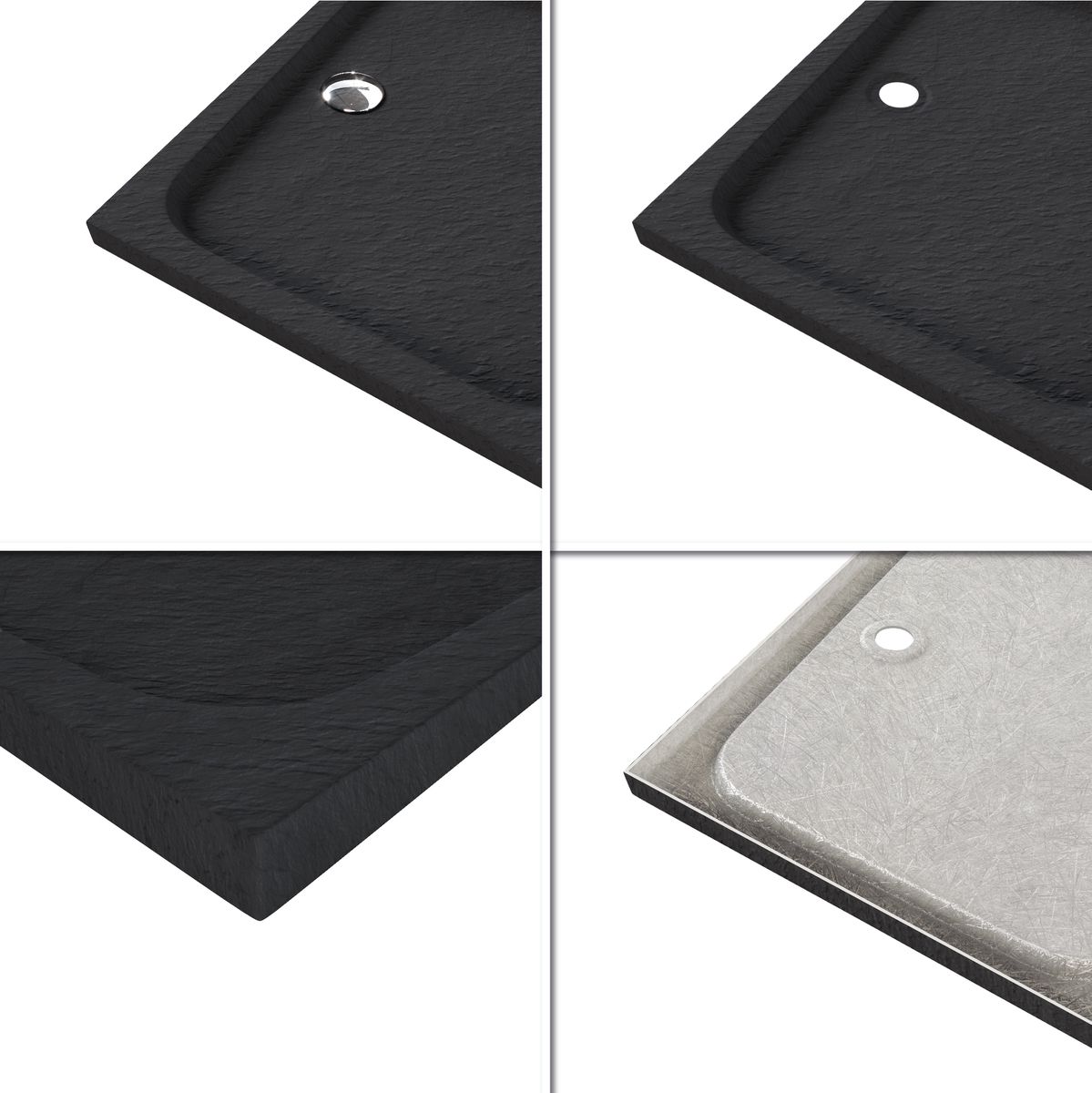 Duschwanne Shimmer STONE aus Sanitäracryl inkl. Ablaufgarnitur - Schwarz 95x95 cm