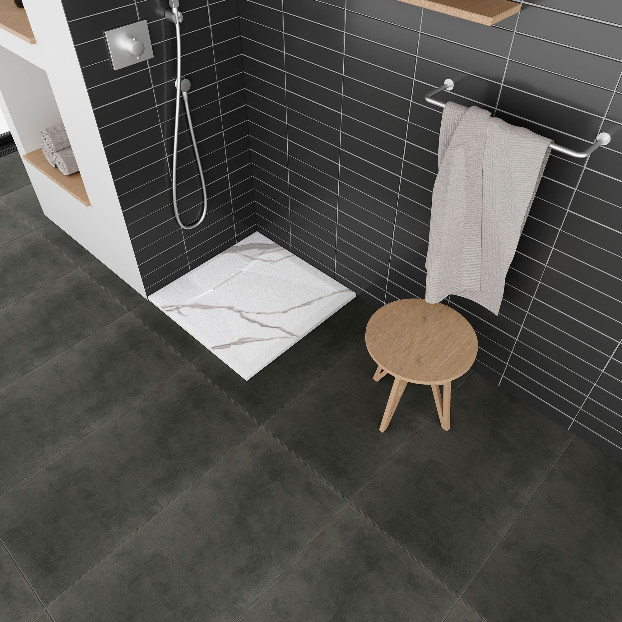 SMC Duschwanne Polar in Marmor-Optik inkl. Ablaufgarnitur - Weiß 90x90 cm