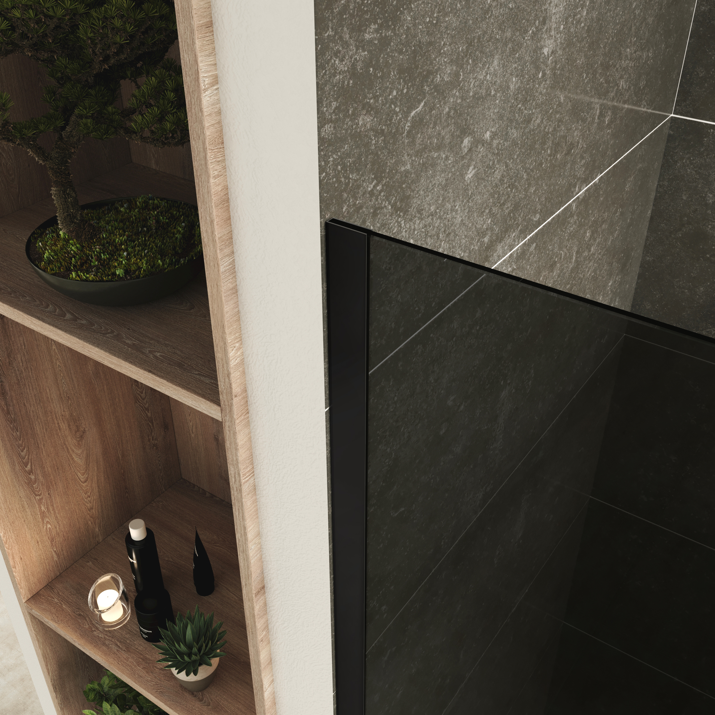 Walk In Duschabtrennung FIONA BLACK aus 10 mm starkem grauem ESG Sicherheitsglas 90x200 cm